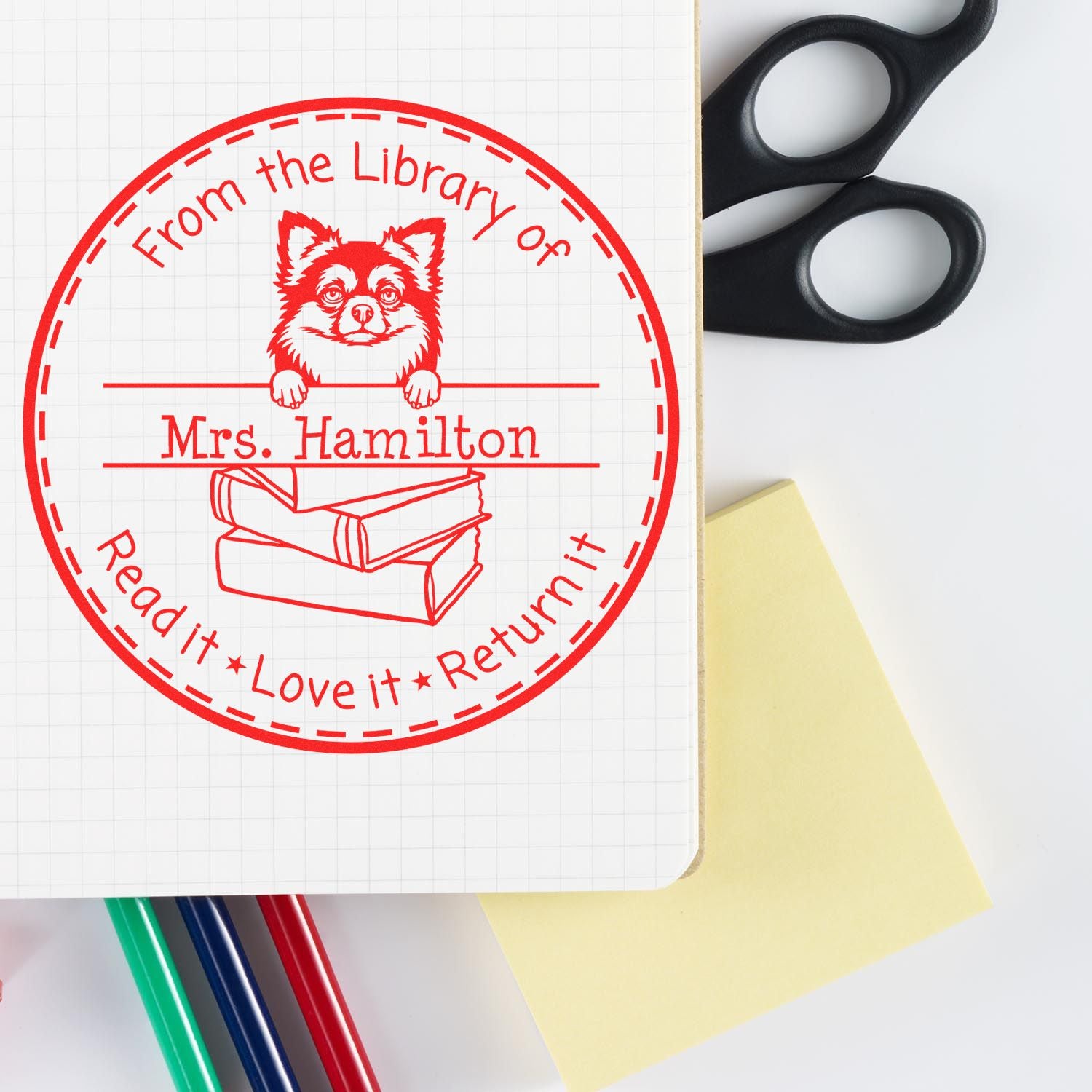 Long Haired Chihuahua Dog Themed Read It Love It Return It For Libraries Stamper - Engineer Seal Stamps