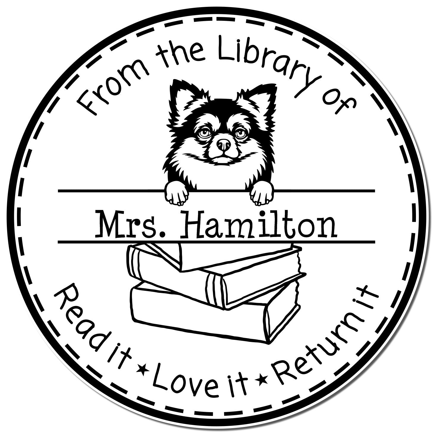 Customized Borrowed Classroom Library Stamper with Long Haired Chihuahua Dog - Engineer Seal Stamps