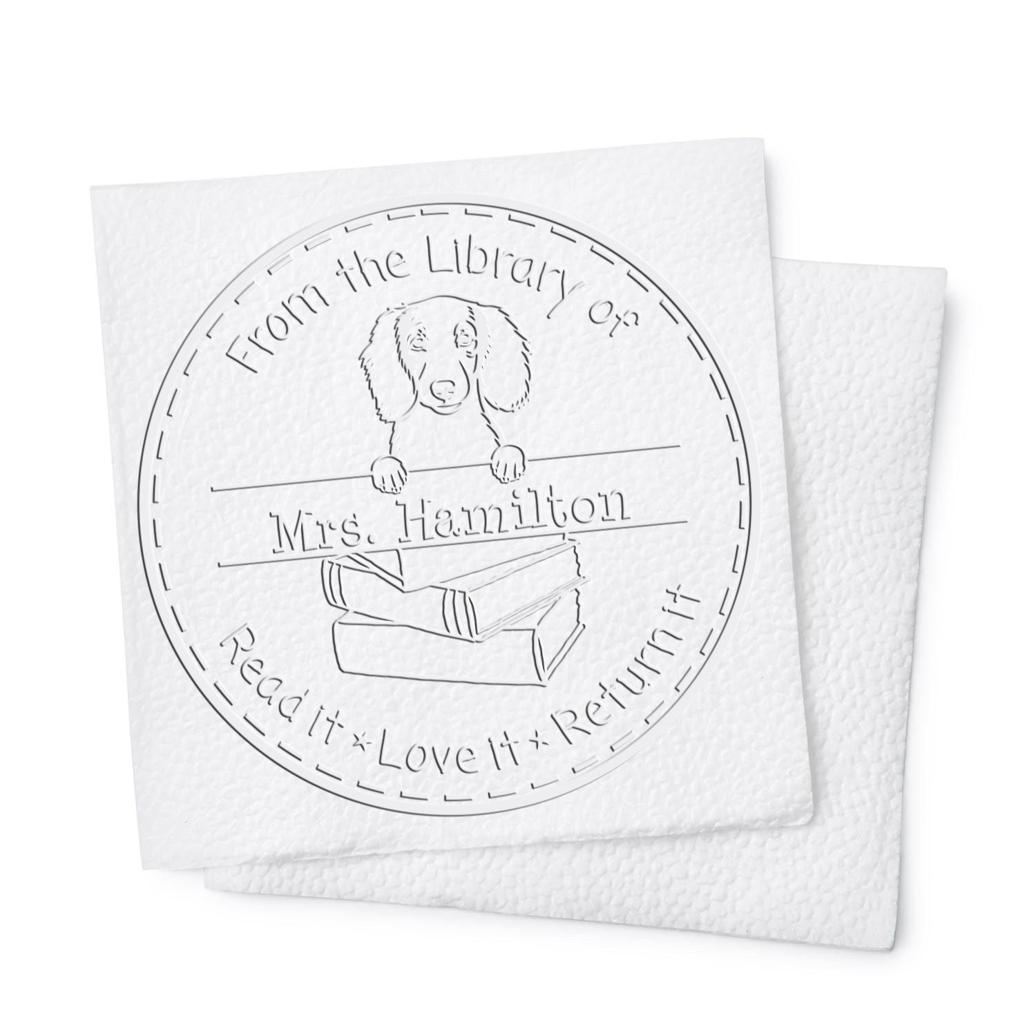 Longhaired Dachshund Dog Custom Classroom Gift Embossed Stamp