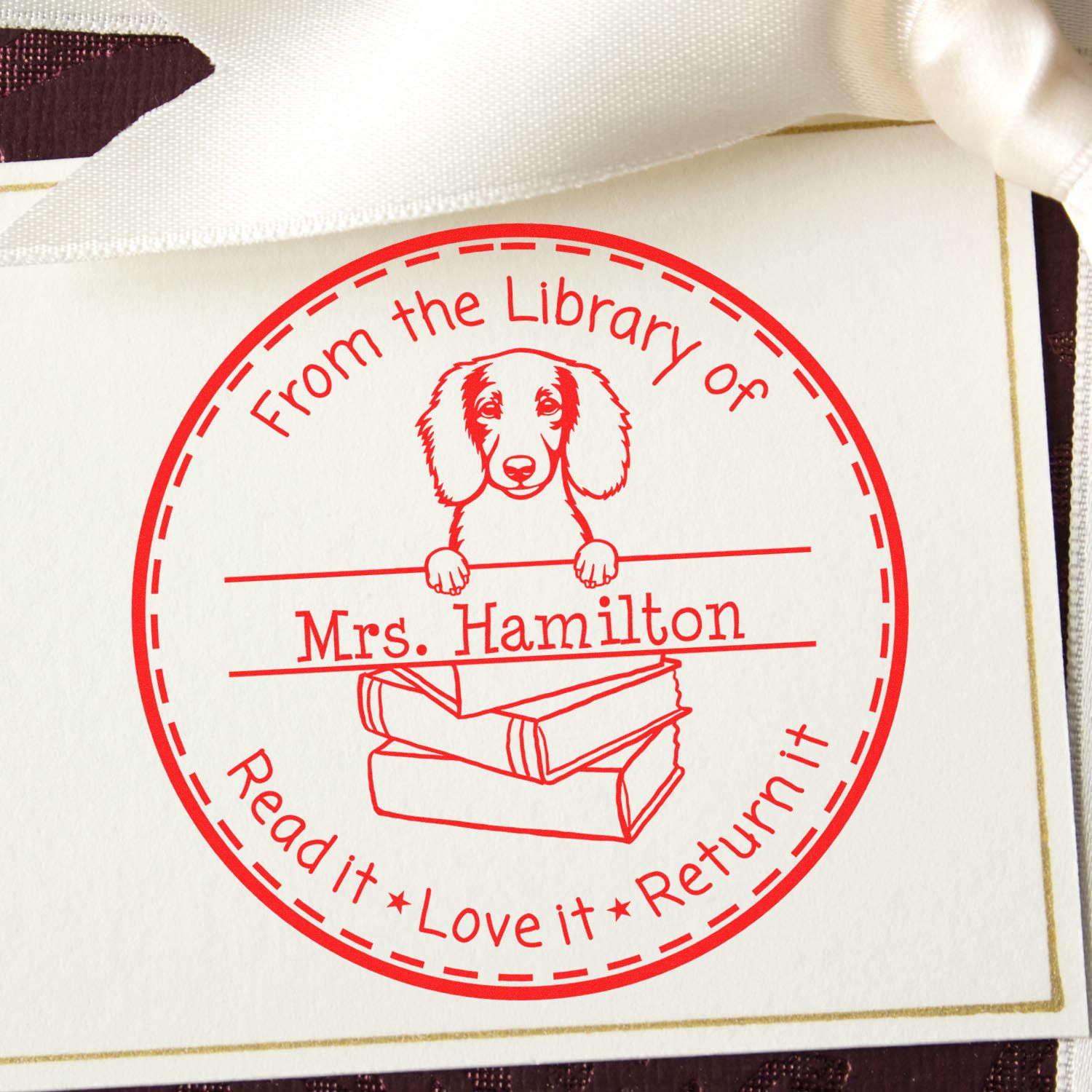 Longhaired Dachshund Dog Themed Read It Love It Return It For Libraries Stamp - Engineer Seal Stamps
