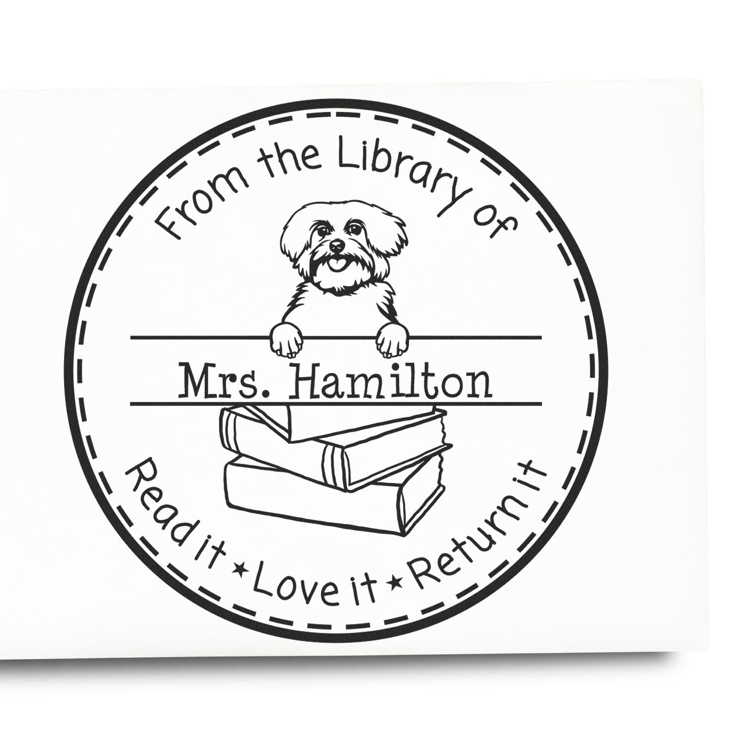 Customized Return Library Book Stamper with Maltese Dog - Engineer Seal Stamps