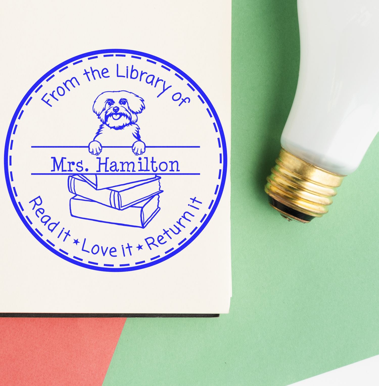 Customized Return Library Book Stamper with Maltese Dog - Engineer Seal Stamps