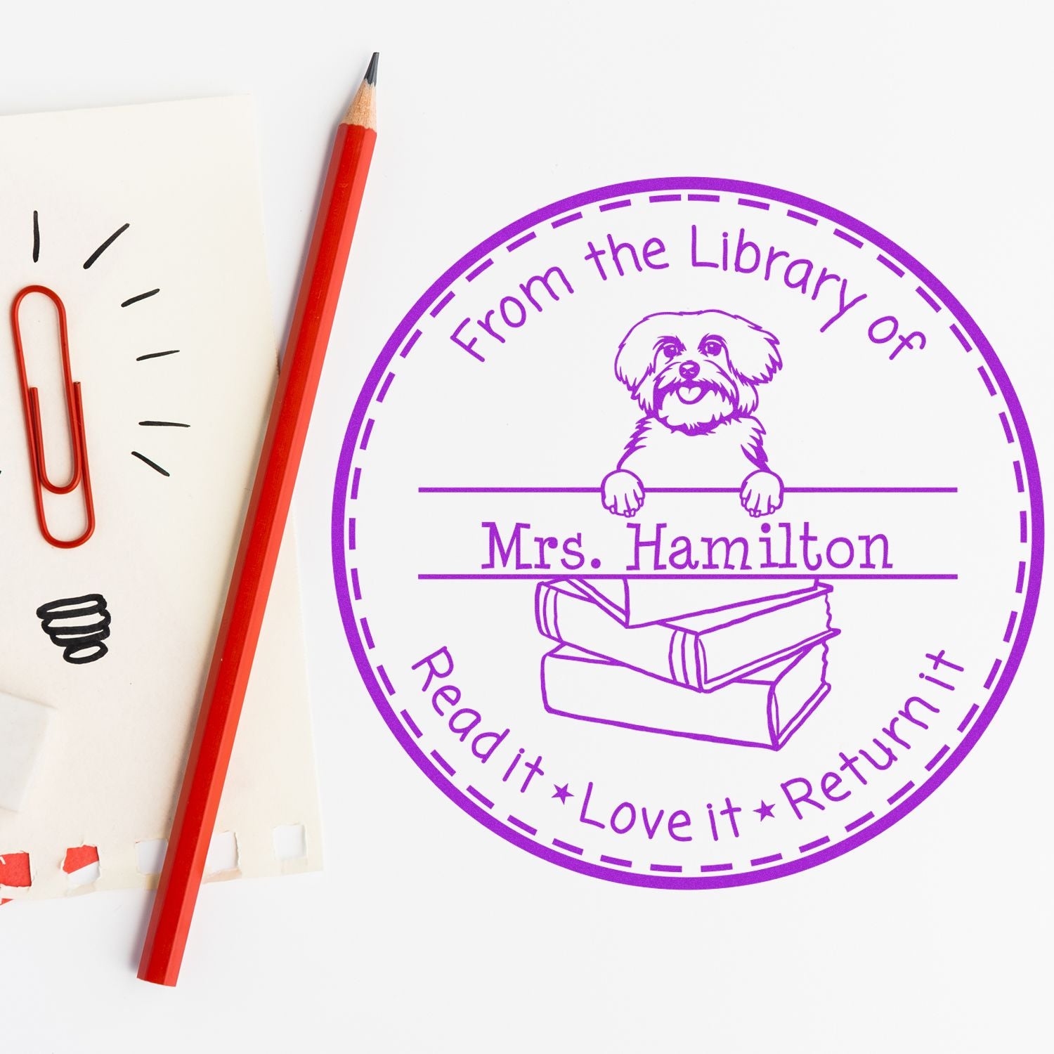 Maltese Dog Themed Read It Love It Return It For Kids Stamper - Engineer Seal Stamps