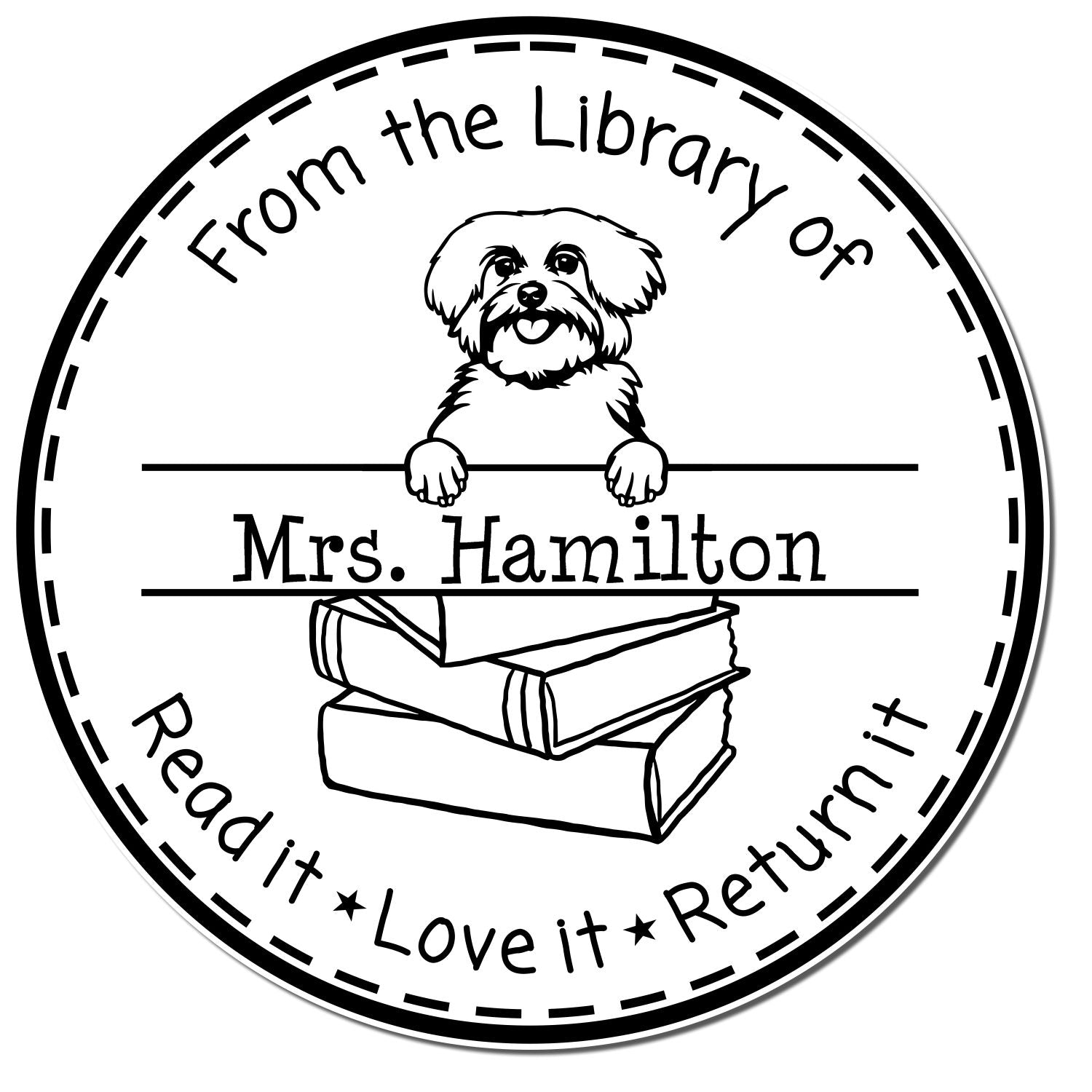 Customized Return Library Book Stamper with Maltese Dog - Engineer Seal Stamps