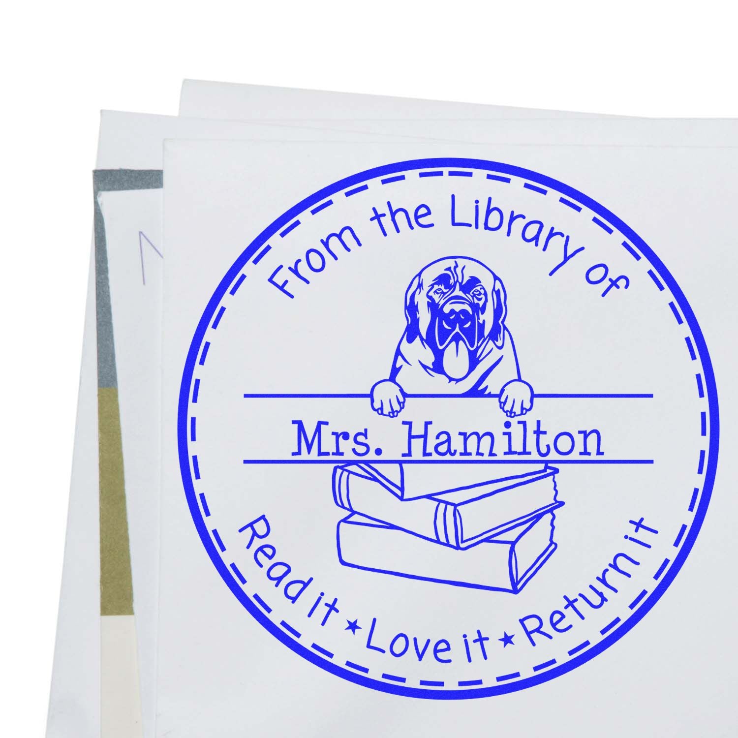 Customized Book Return Reminder Stamper with Mastiffs Dog - Engineer Seal Stamps