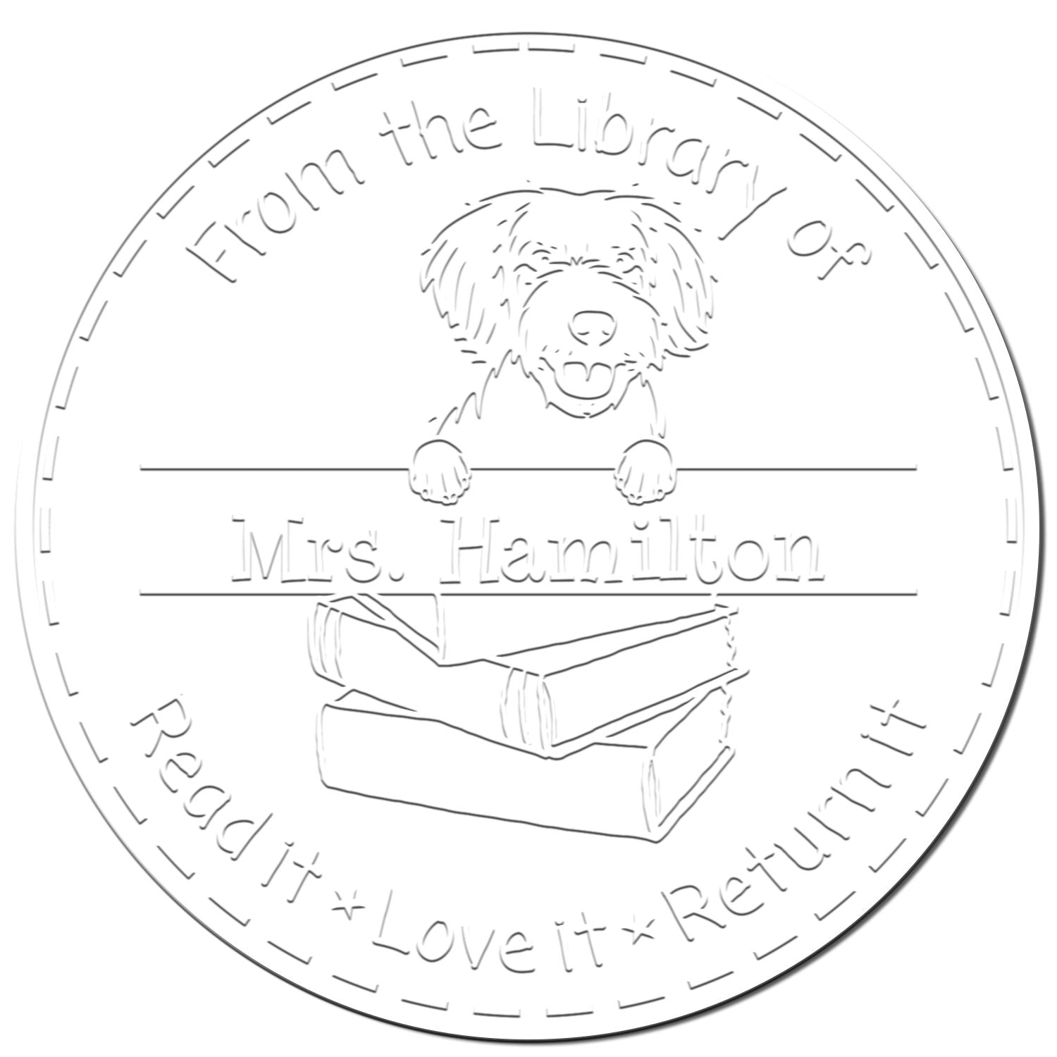 Custom Desk Embossed Stamp with Miniature Golden Doodle Dog - Engineer Seal Stamps