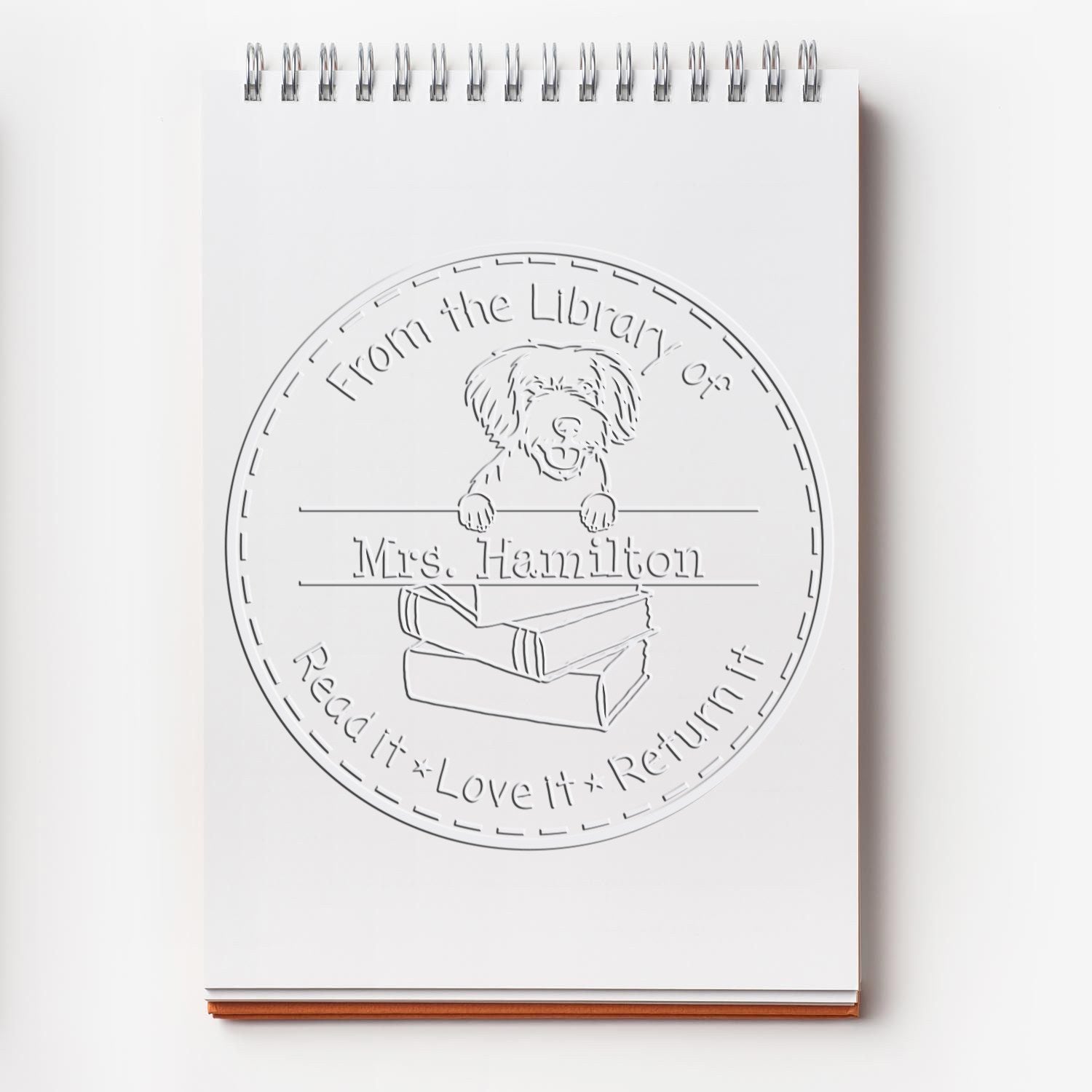 Custom Desk Embossed Stamp with Miniature Golden Doodle Dog - Engineer Seal Stamps