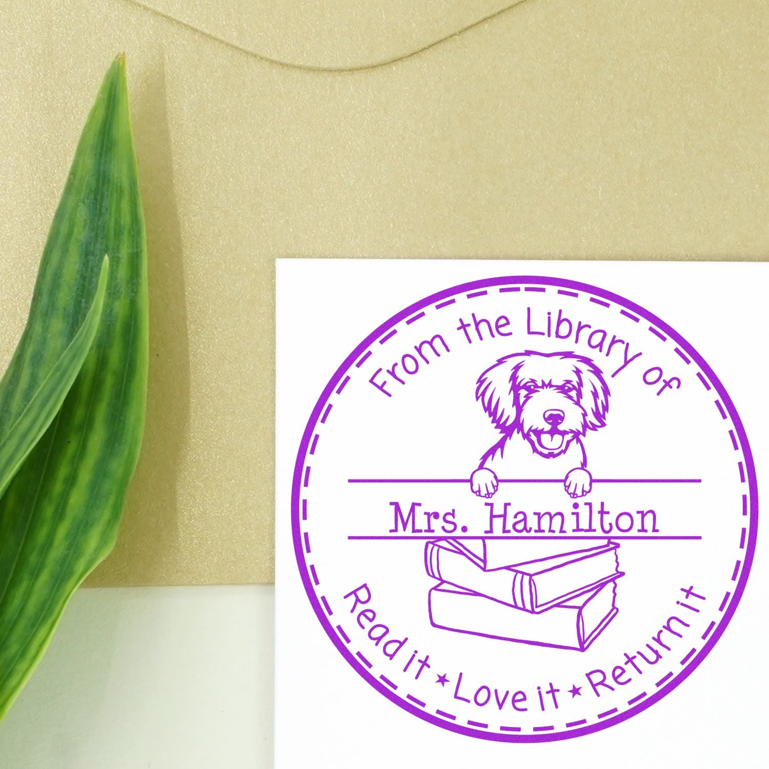 Miniature Golden Doodle Dog Customized Book Borrower Stamper - Engineer Seal Stamps