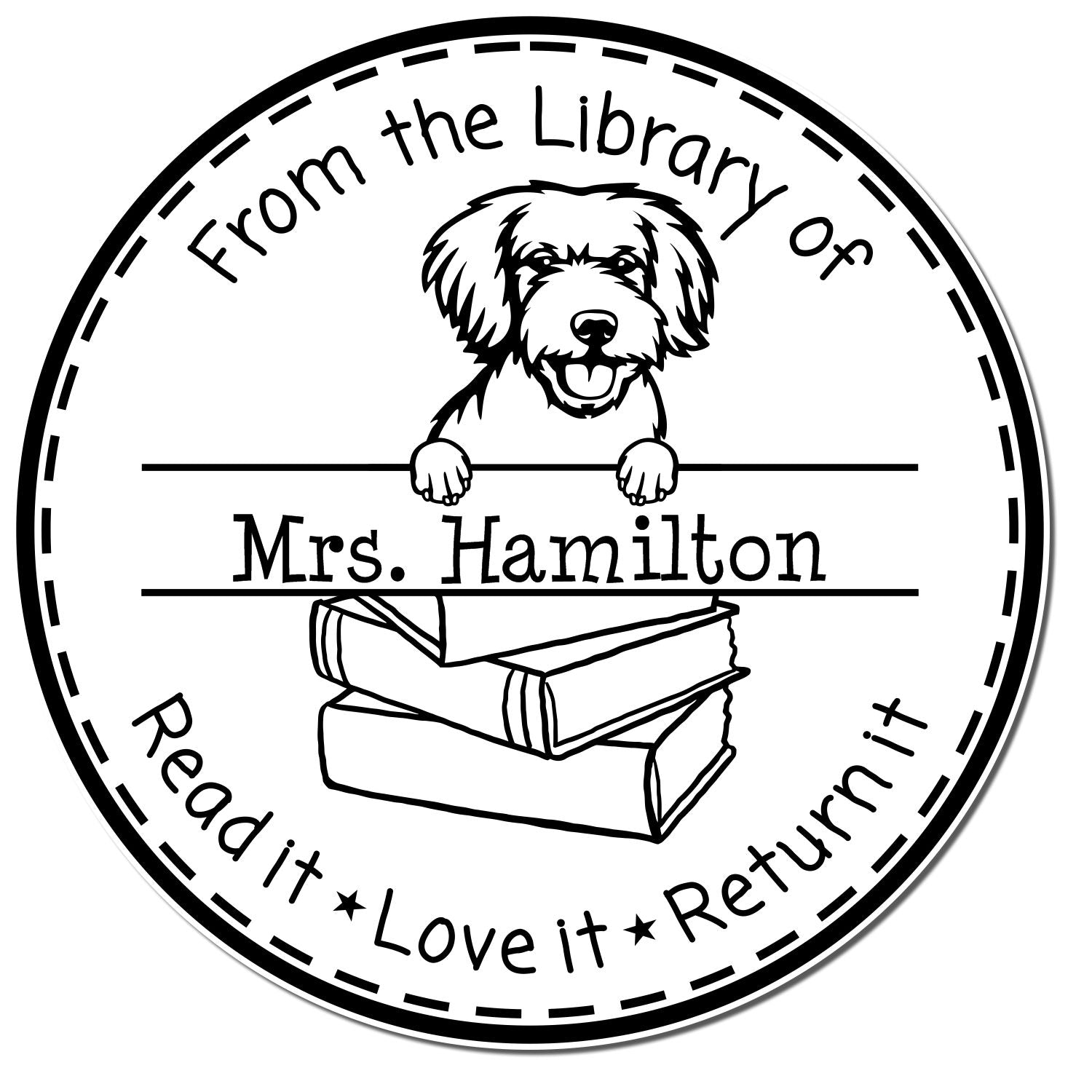 Miniature Golden Doodle Dog Customized Book Borrower Stamper - Engineer Seal Stamps