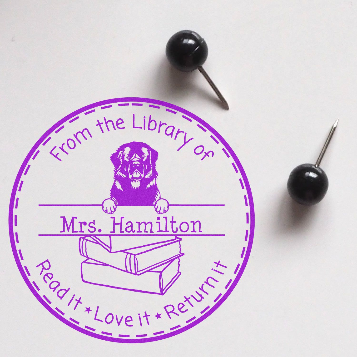 Customized Shared Library Stamper with Newfoundland Dog - Engineer Seal Stamps