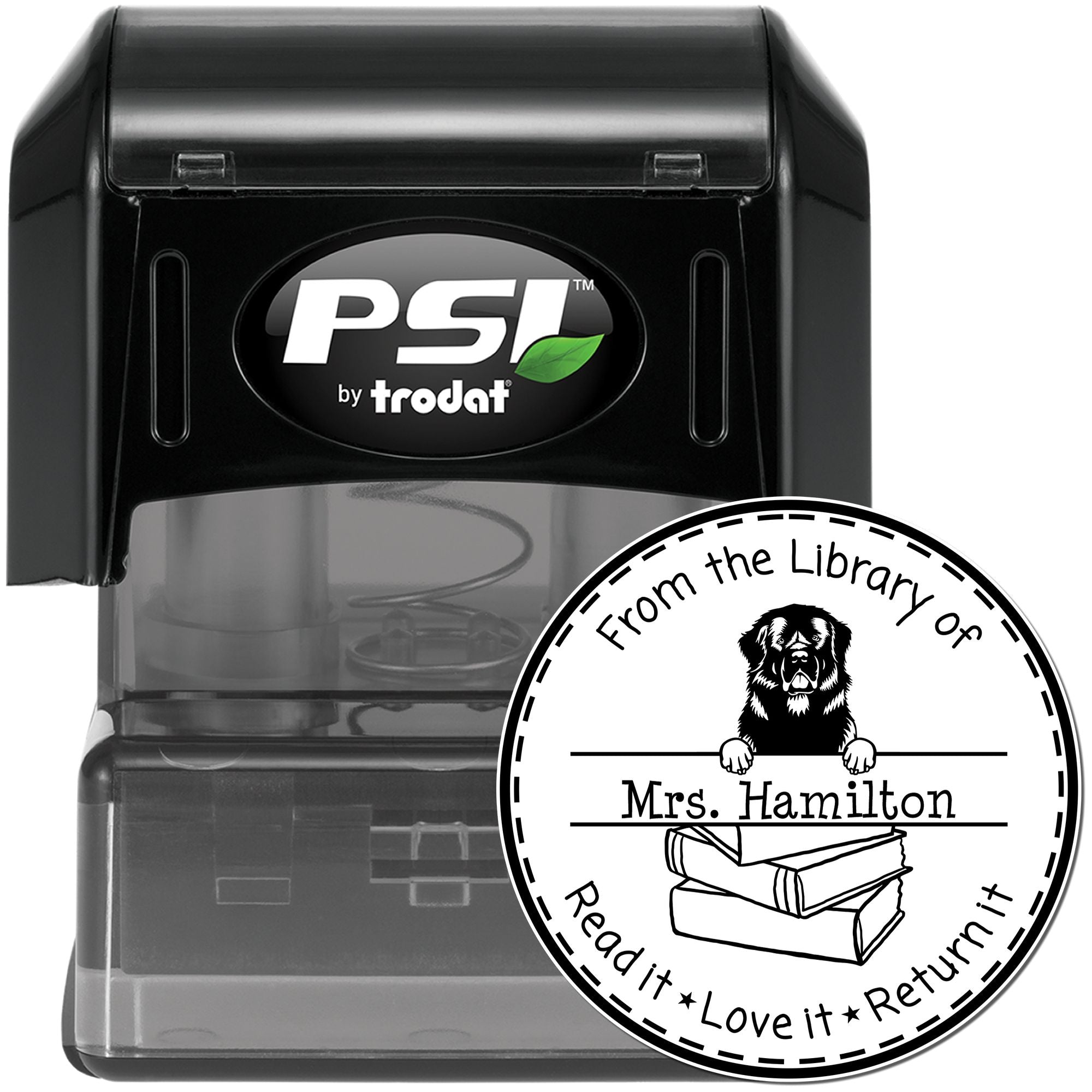 Newfoundland Dog Customized Please Return Borrowed Book Stamp - Engineer Seal Stamps