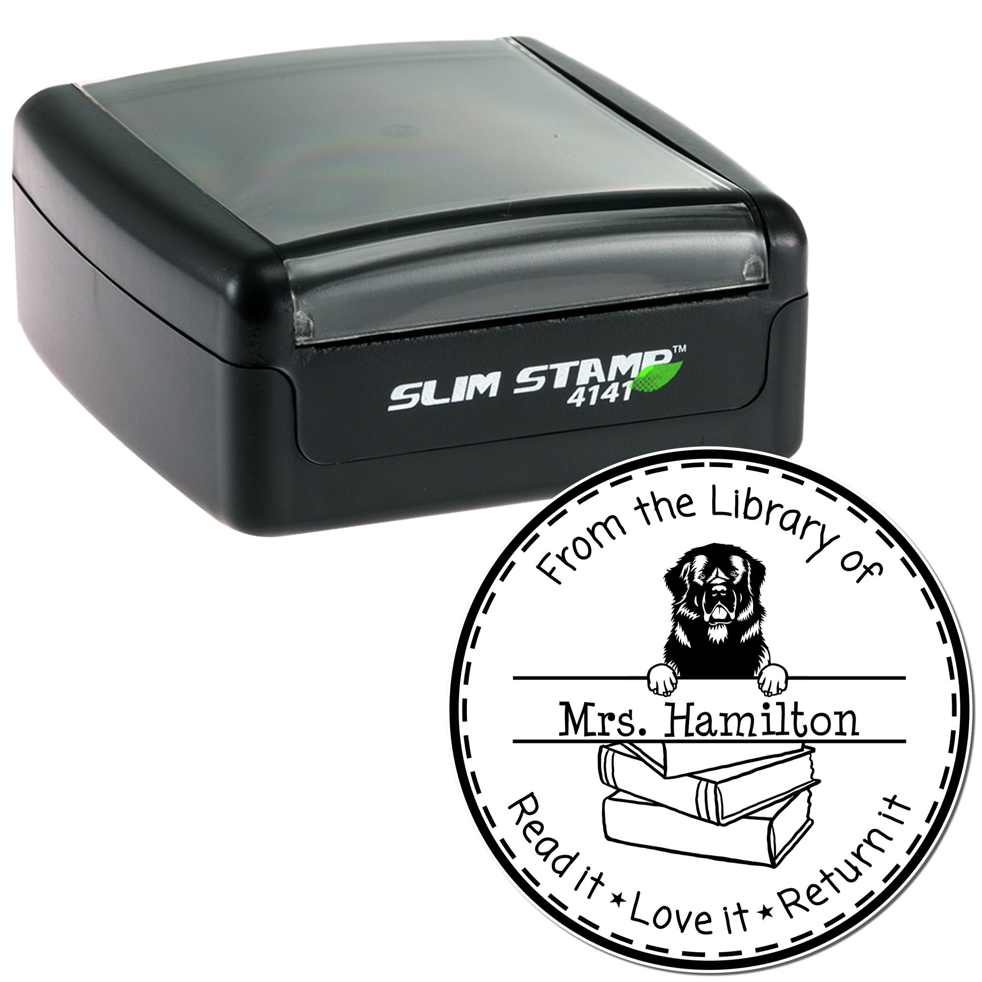 Customized Shared Library Stamper with Newfoundland Dog - Engineer Seal Stamps