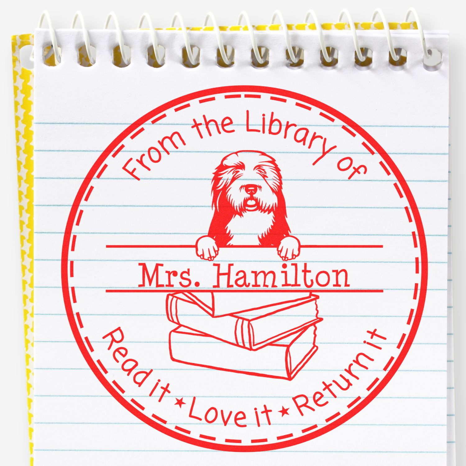 Old English Sheepdogs Custom-Made Teacher Book Stamper - Engineer Seal Stamps