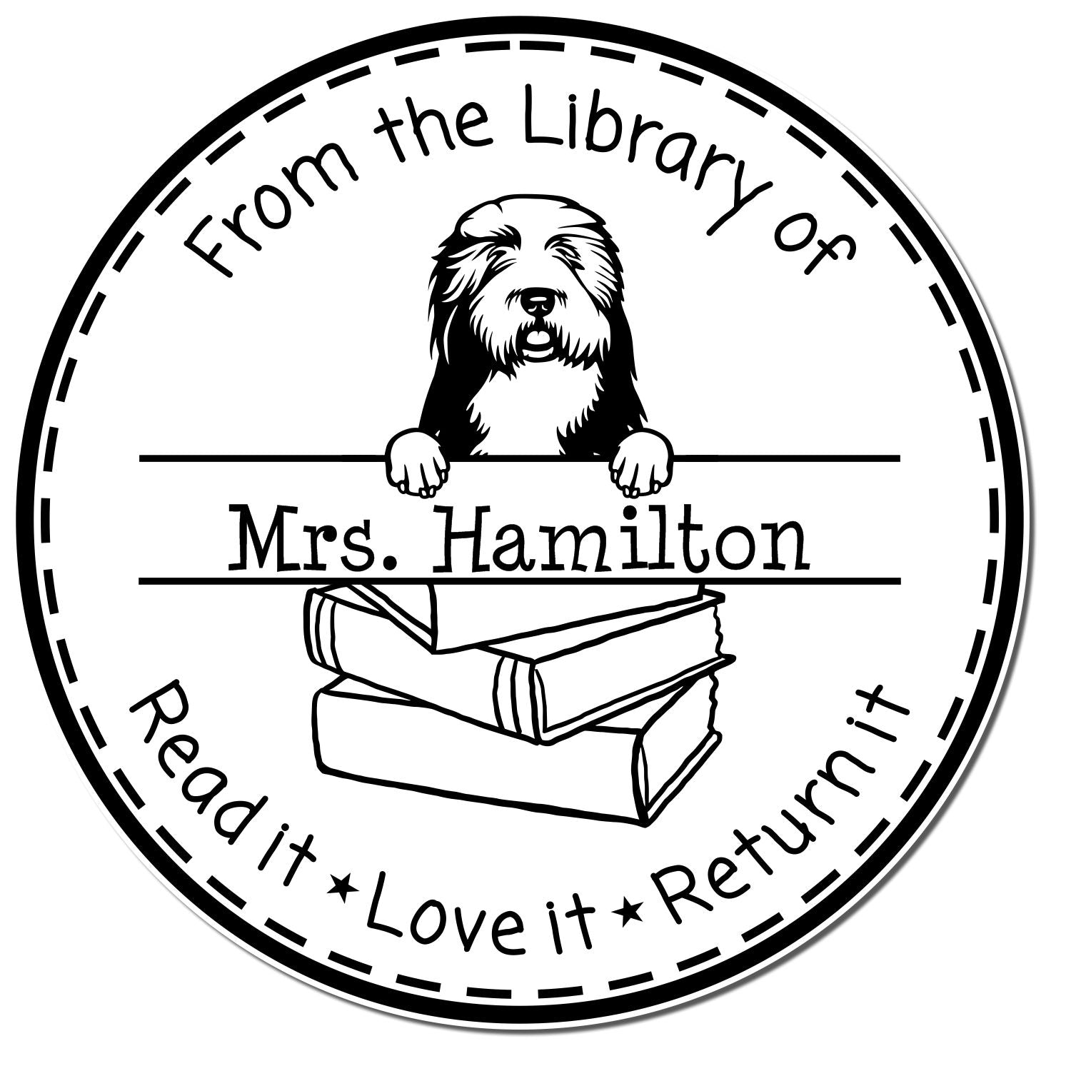 Old English Sheepdogs Dog Customized Please Return Borrowed Book Stamper - Engineer Seal Stamps