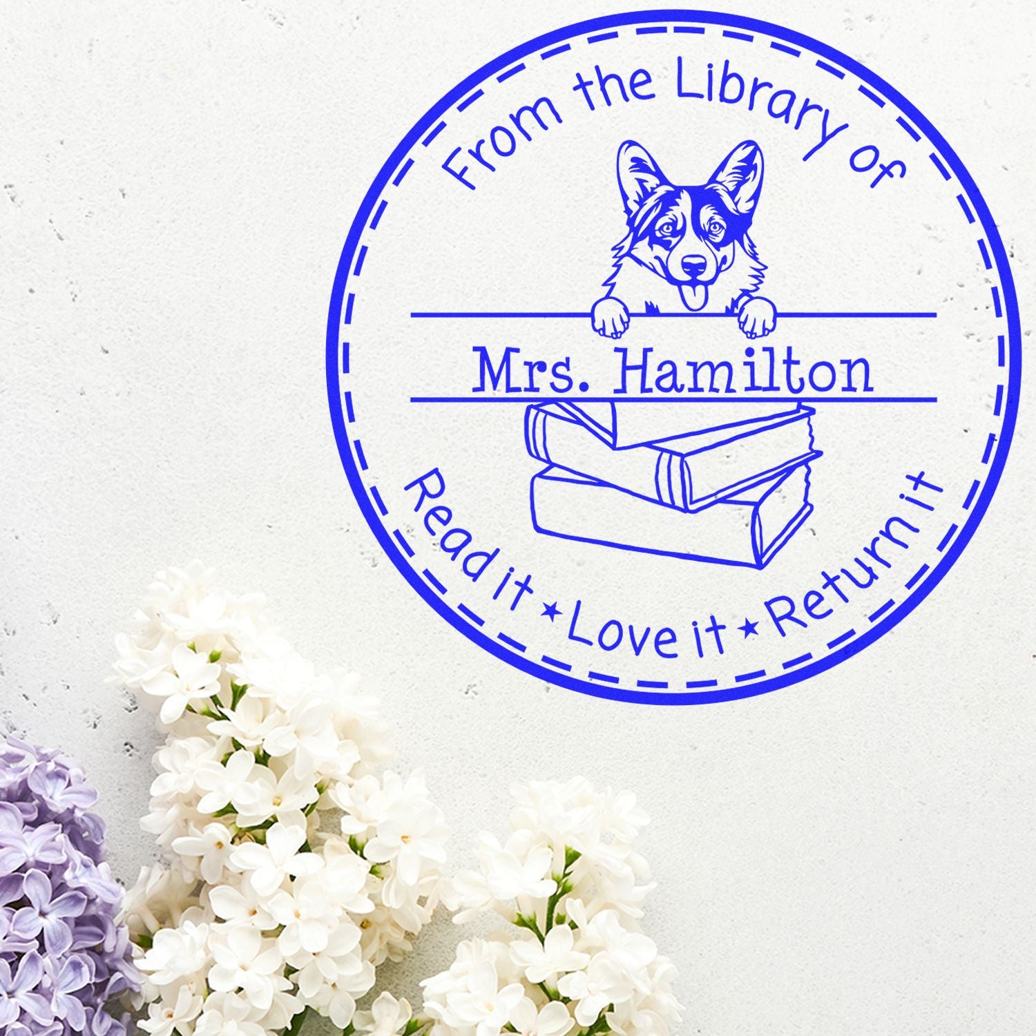 Customized Personal Lending Library Stamper with Pembroke Welsh Corgis Dog - Engineer Seal Stamps