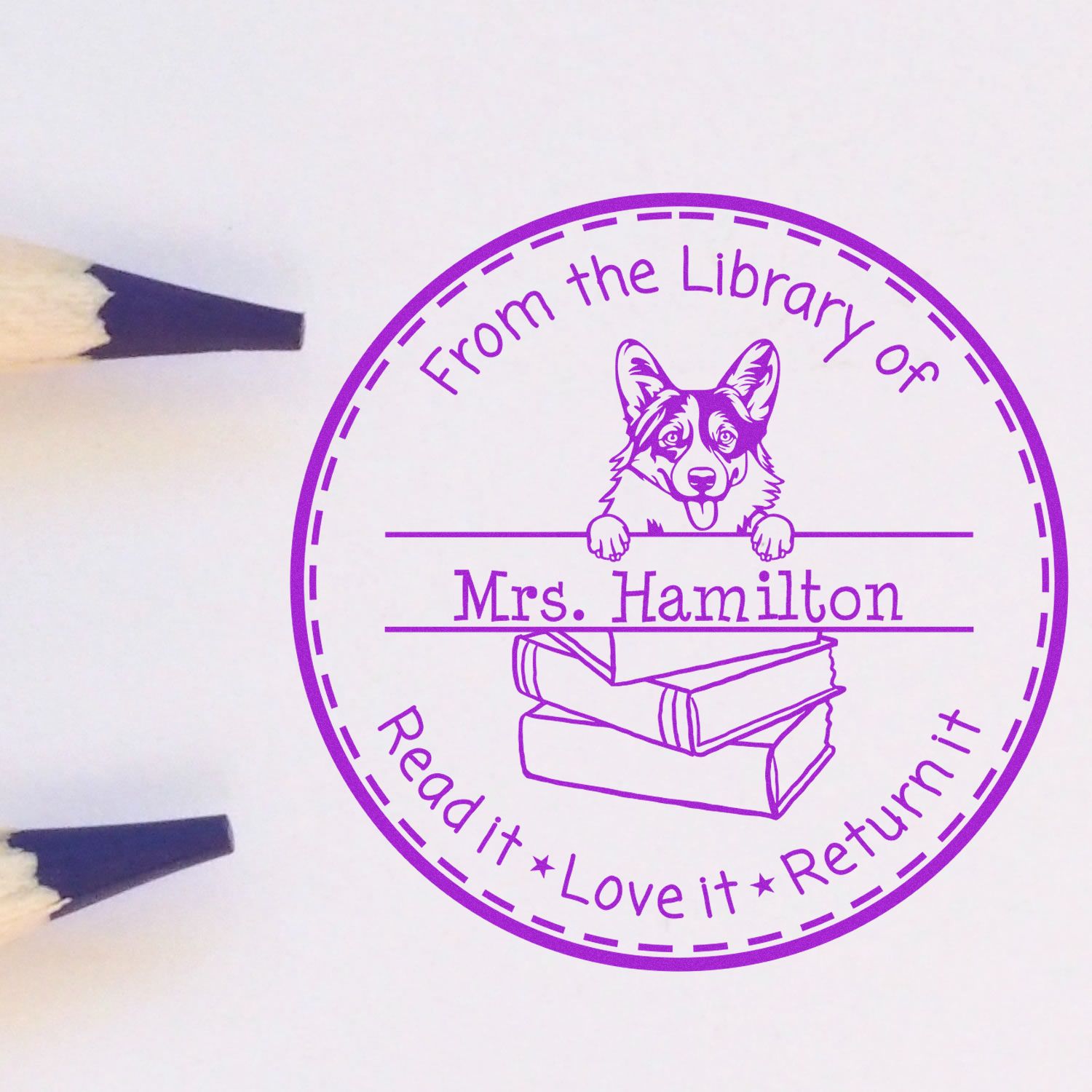 Cute Pembroke Welsh Corgis Dog Themed Read It Love It Return It For Book Sharing Stamper