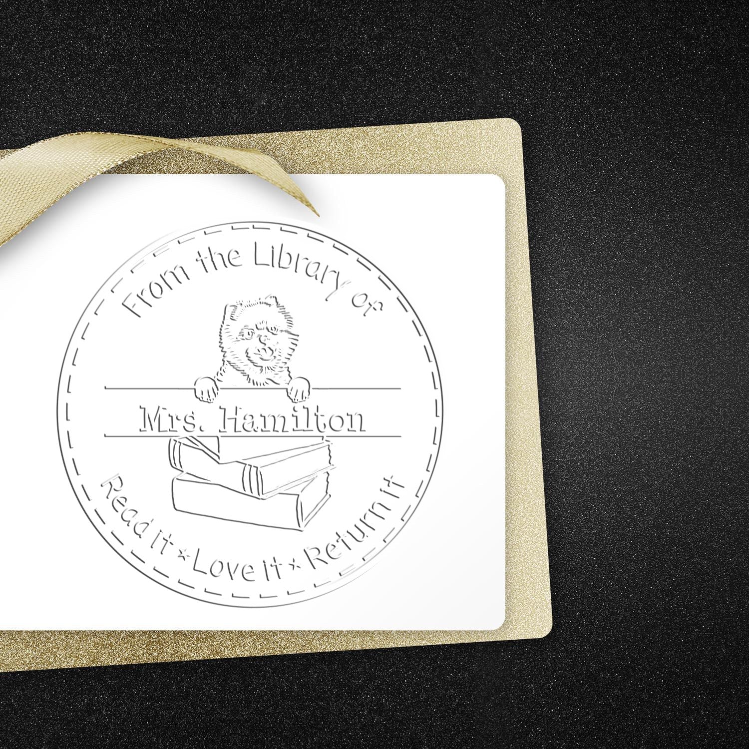 Custom Book Return Embossed Stamp with Pomeranians Dog - Engineer Seal Stamps