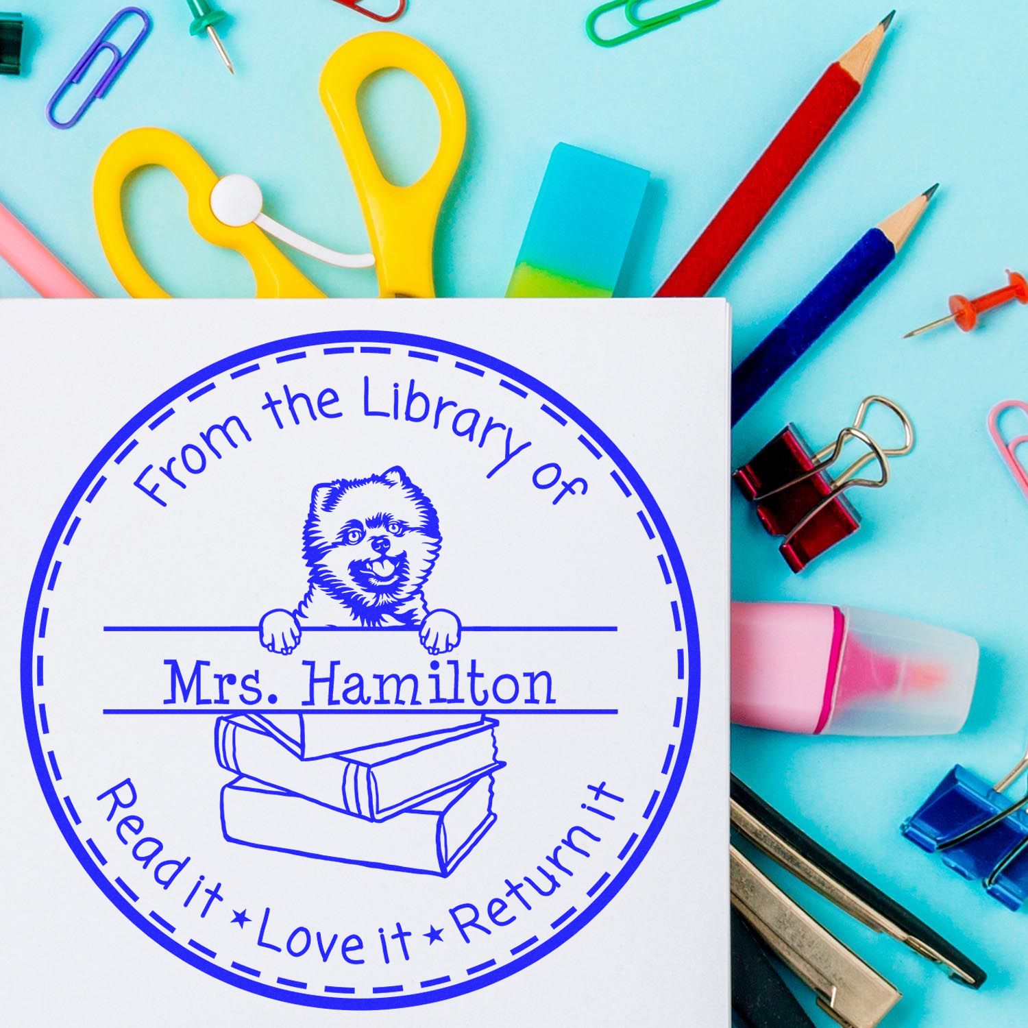 Customized Borrow And Love Stamper with Pomeranians Dog - Engineer Seal Stamps