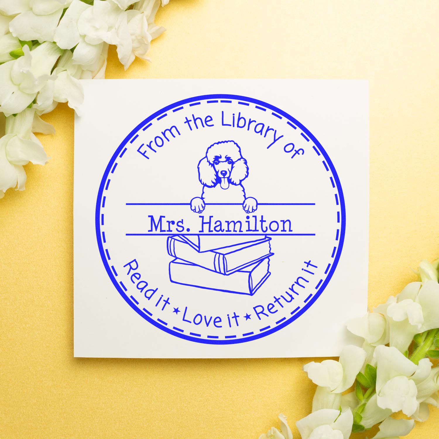 Customized Return It Book Stamp with Poodle Dog - Engineer Seal Stamps