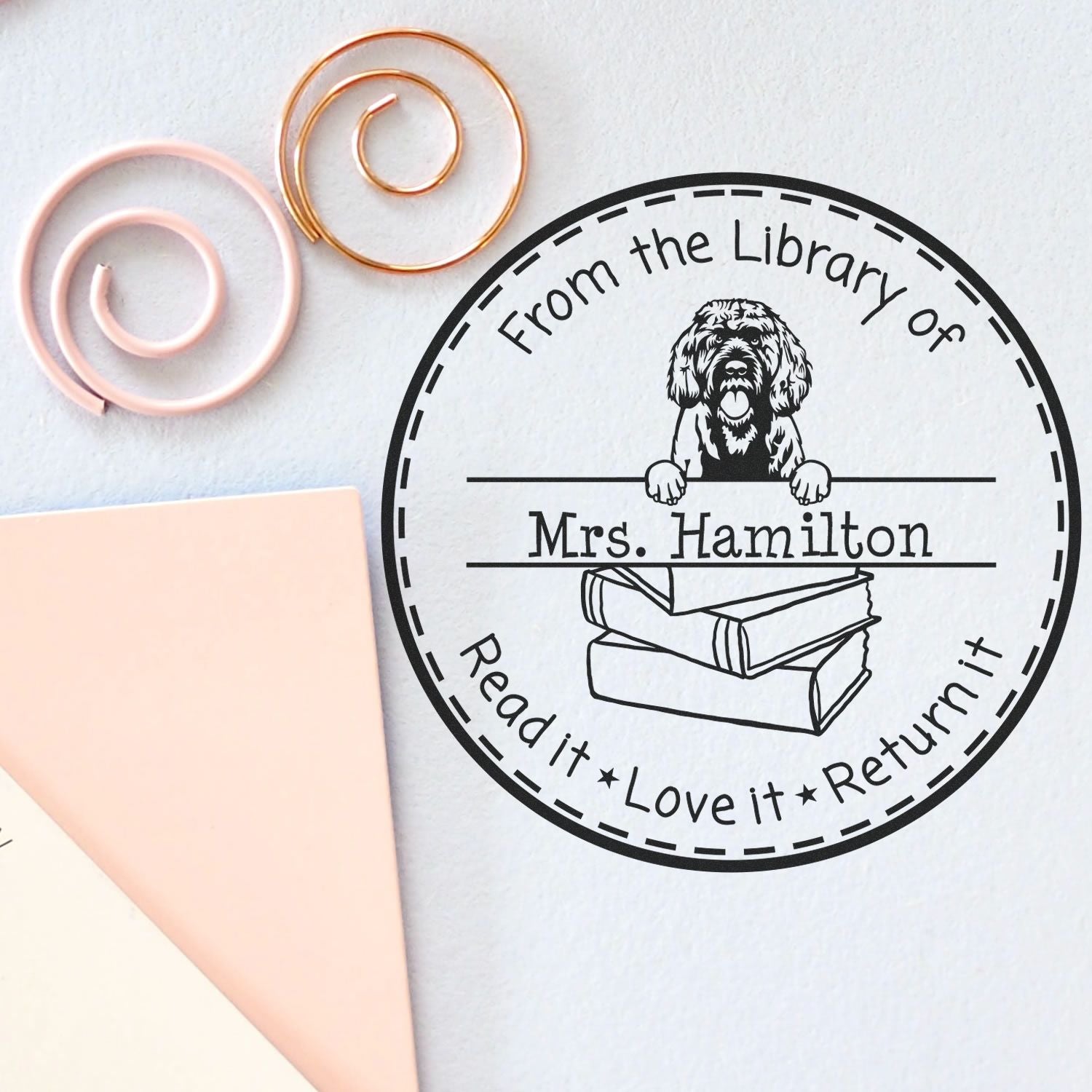 Portuguese Water Dog Customized Book Lending Library Stamp - Engineer Seal Stamps