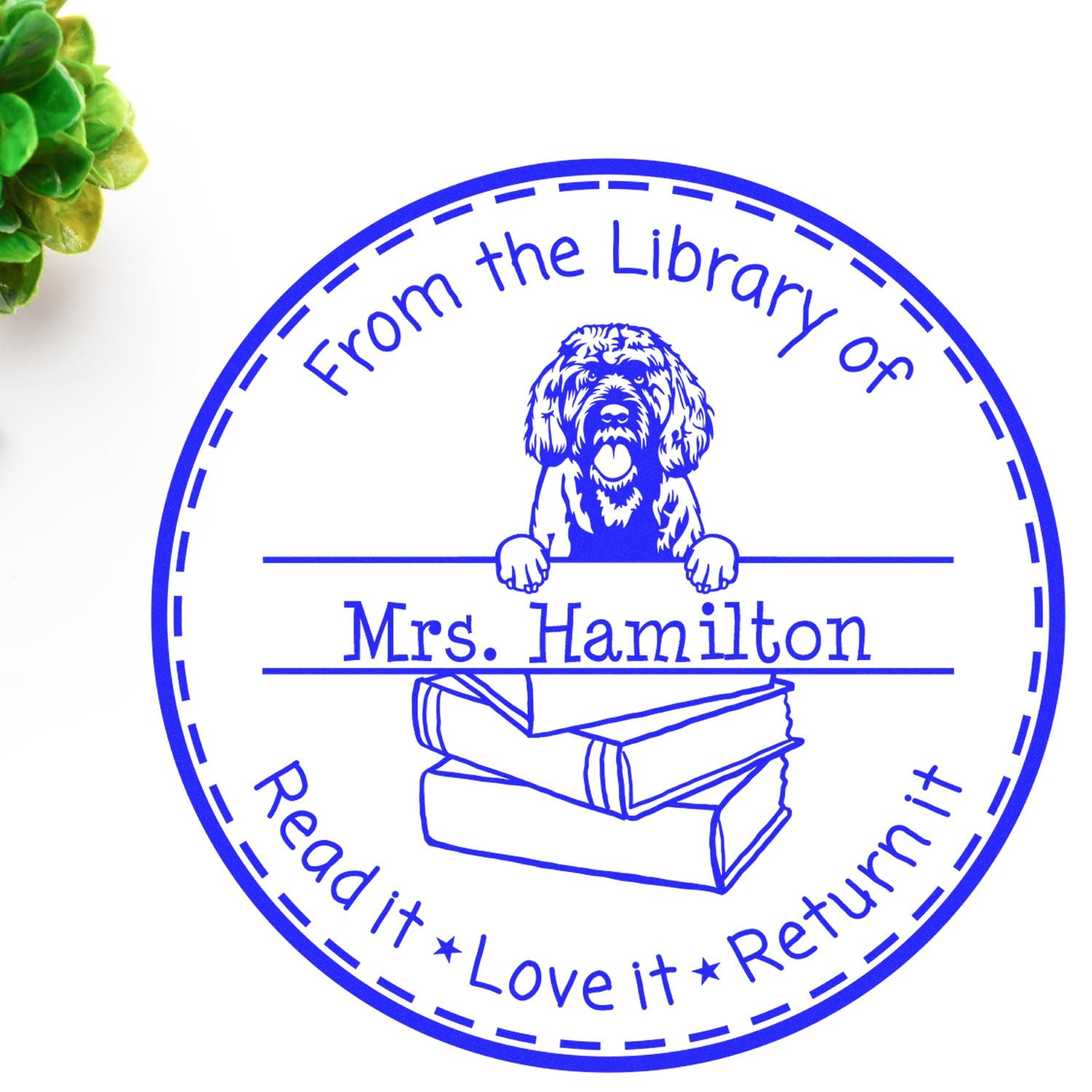 Customized Return It Book Stamper with Portuguese Water Dog - Engineer Seal Stamps