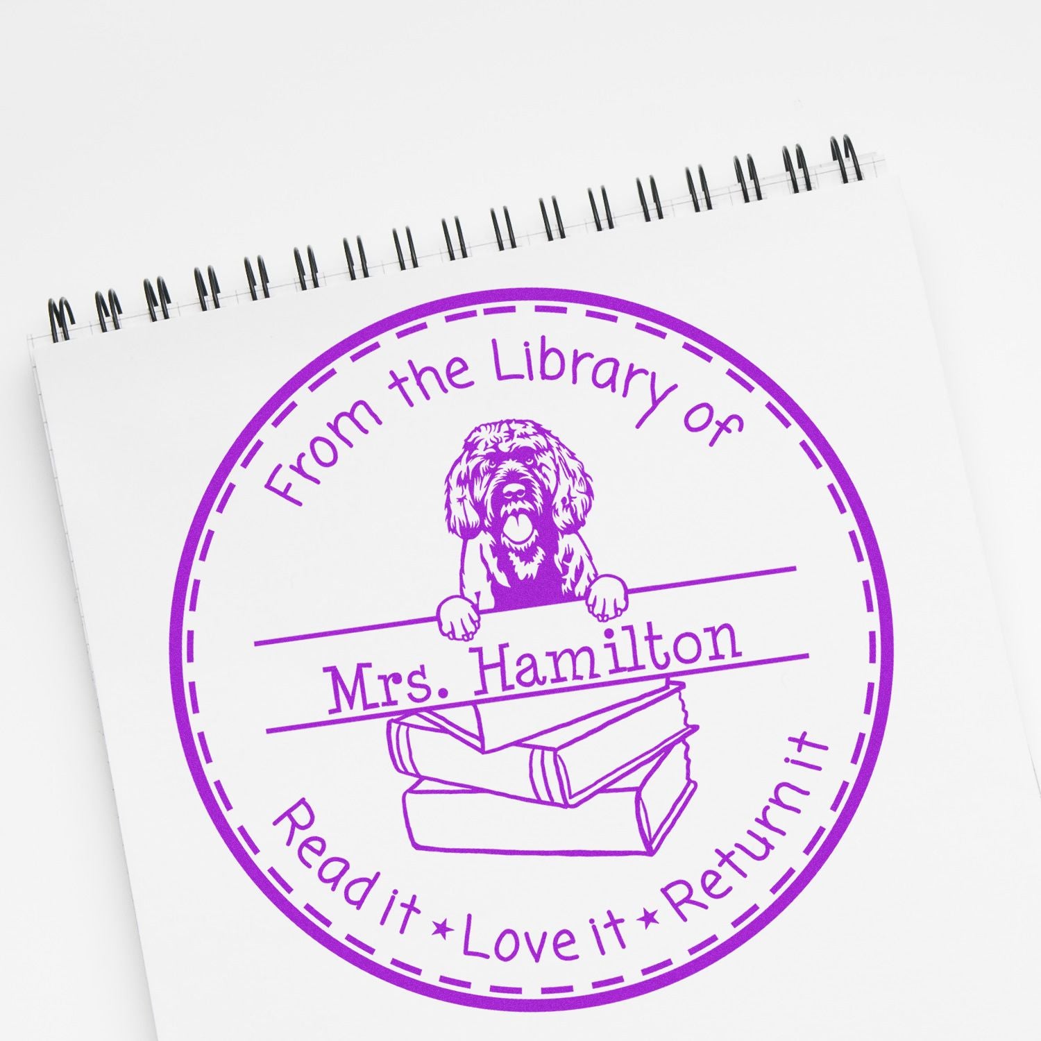 Cute Portuguese Water Dog Dog Themed Read It Love It Return It For Book Exchange Stamper