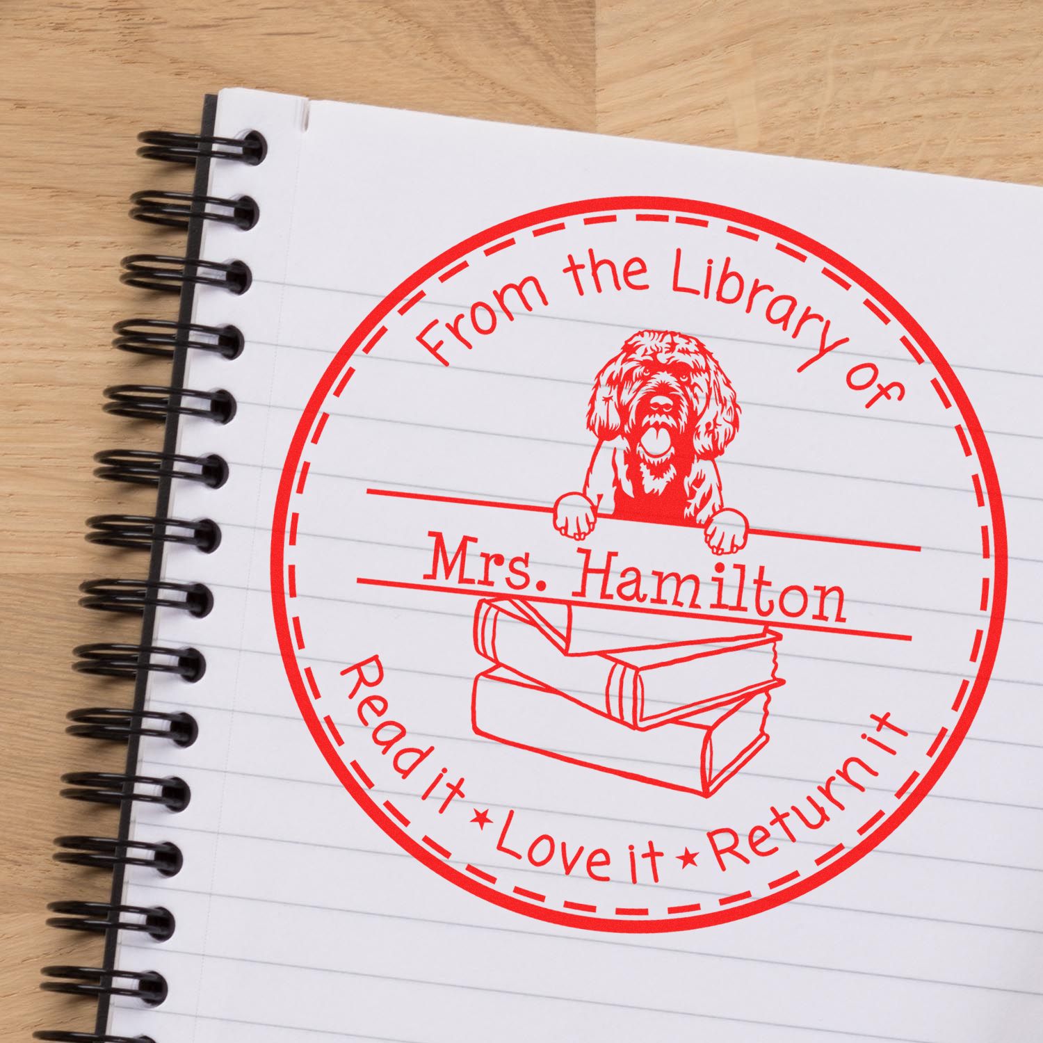 Portuguese Water Dog Customized Book Lending Library Stamp - Engineer Seal Stamps