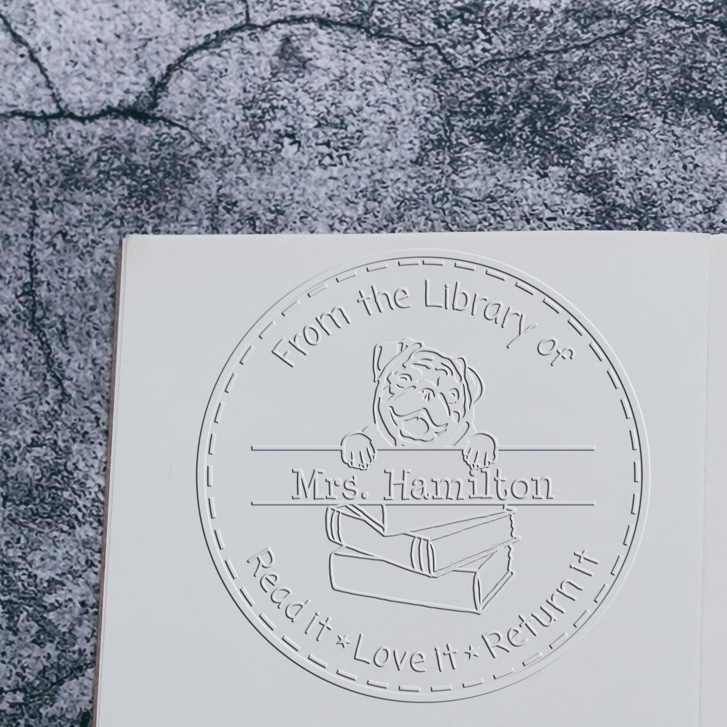 Custom Classroom Book Seal with Pug Dog - Engineer Seal Stamps
