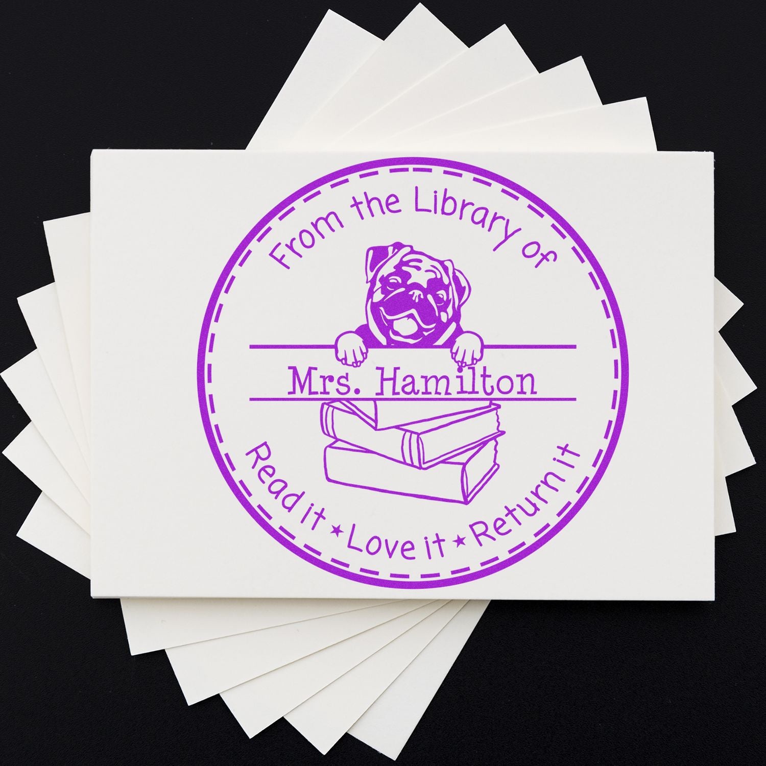 Cute Pug Dog Themed Read It Love It Return It For Book Exchange Stamp