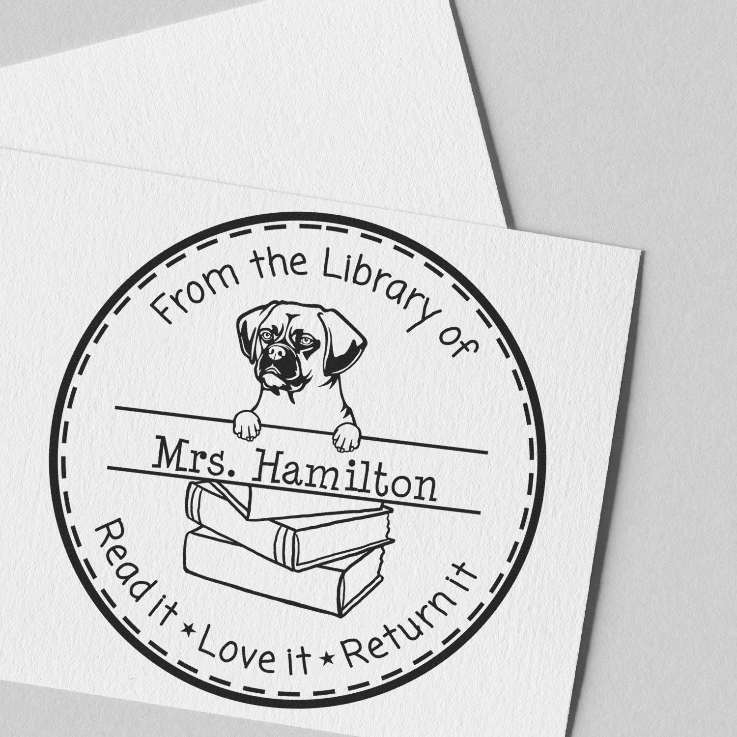 Customized Love Your Library Stamper with Puggle Dog - Engineer Seal Stamps