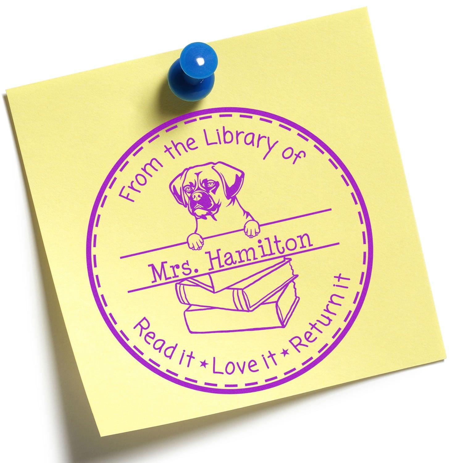 Customized Love Your Library Stamper with Puggle Dog - Engineer Seal Stamps