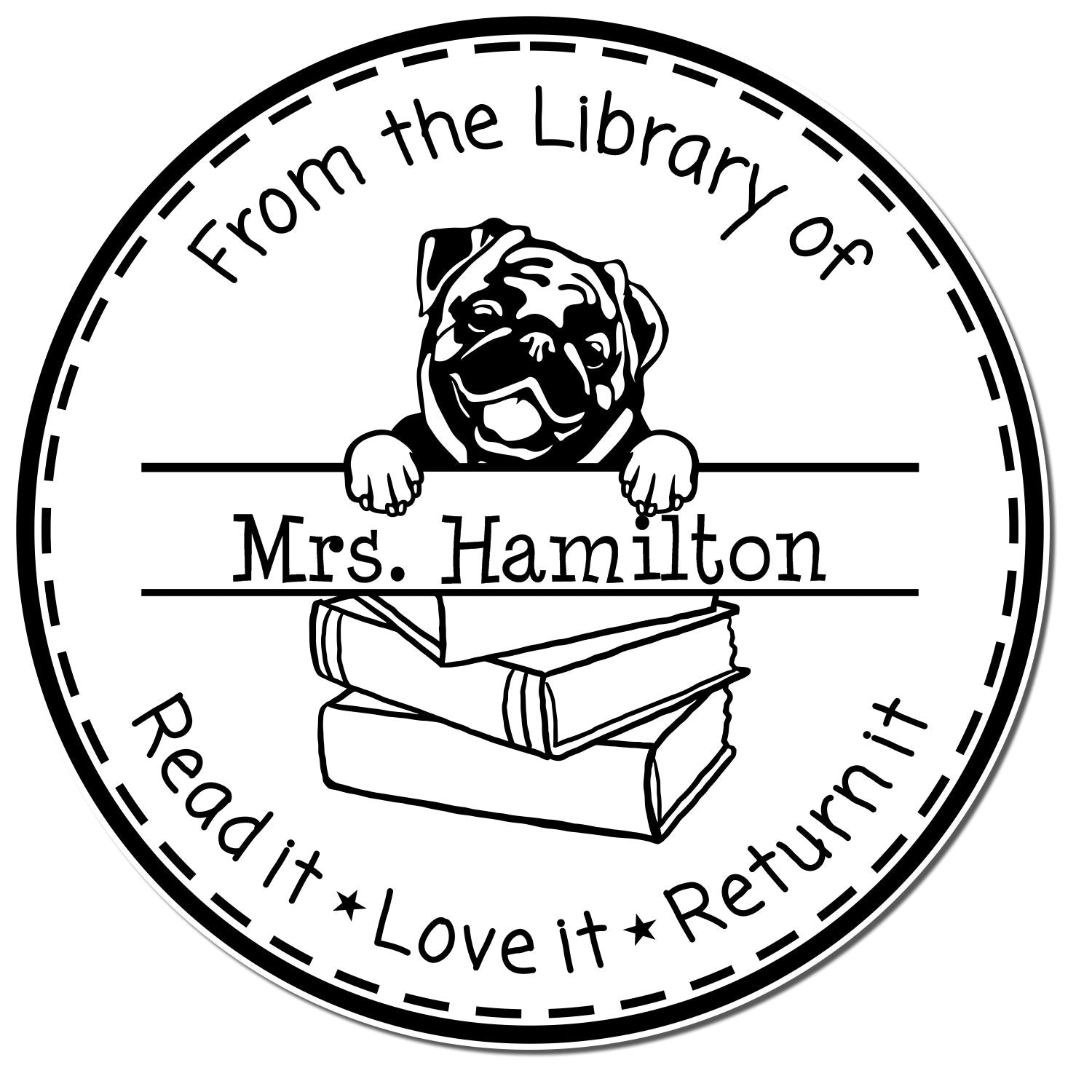 Pug Dog Customized Book Lending Library Stamper - Engineer Seal Stamps