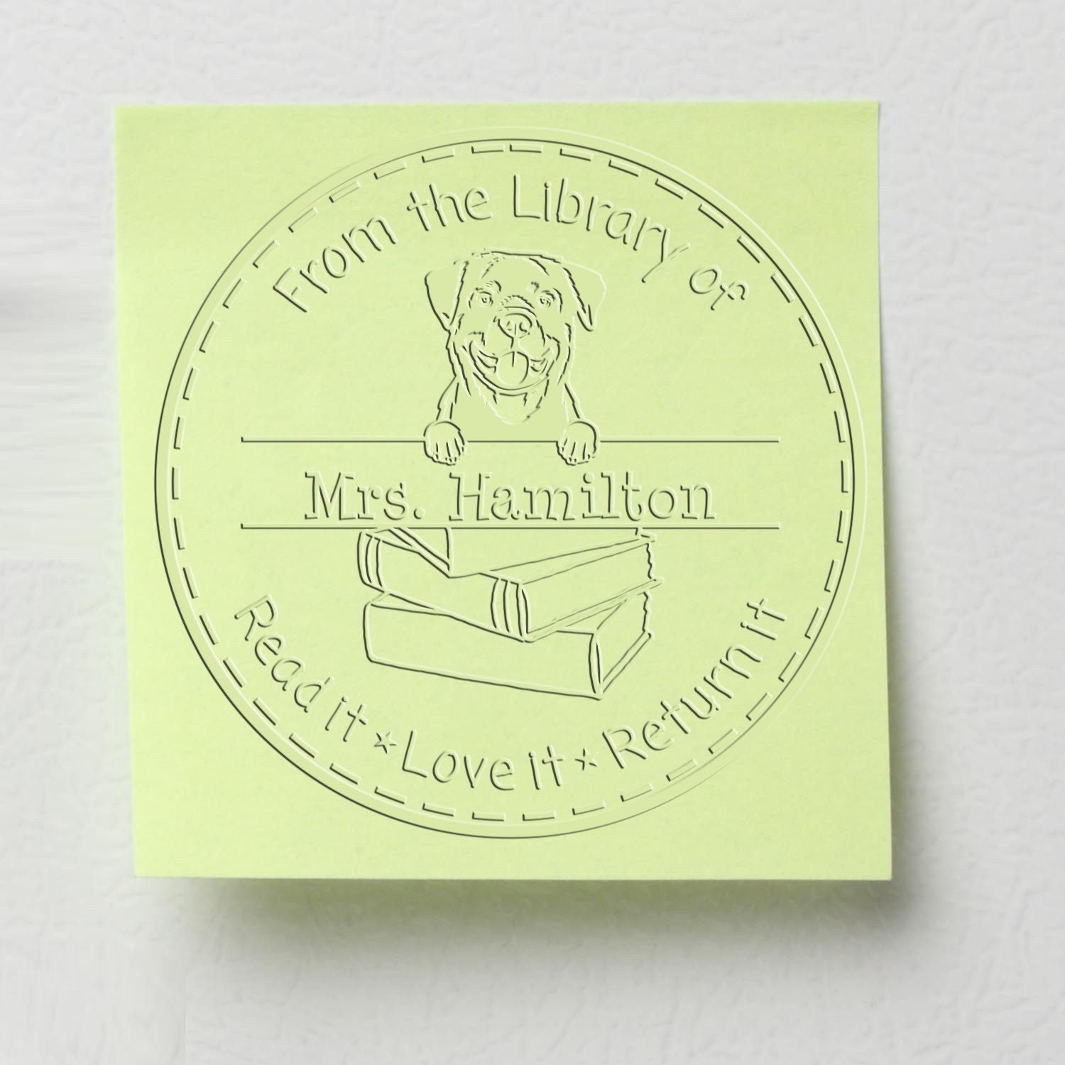 Custom Classroom Book Embossing Seal with Rottweiler Dog - Engineer Seal Stamps