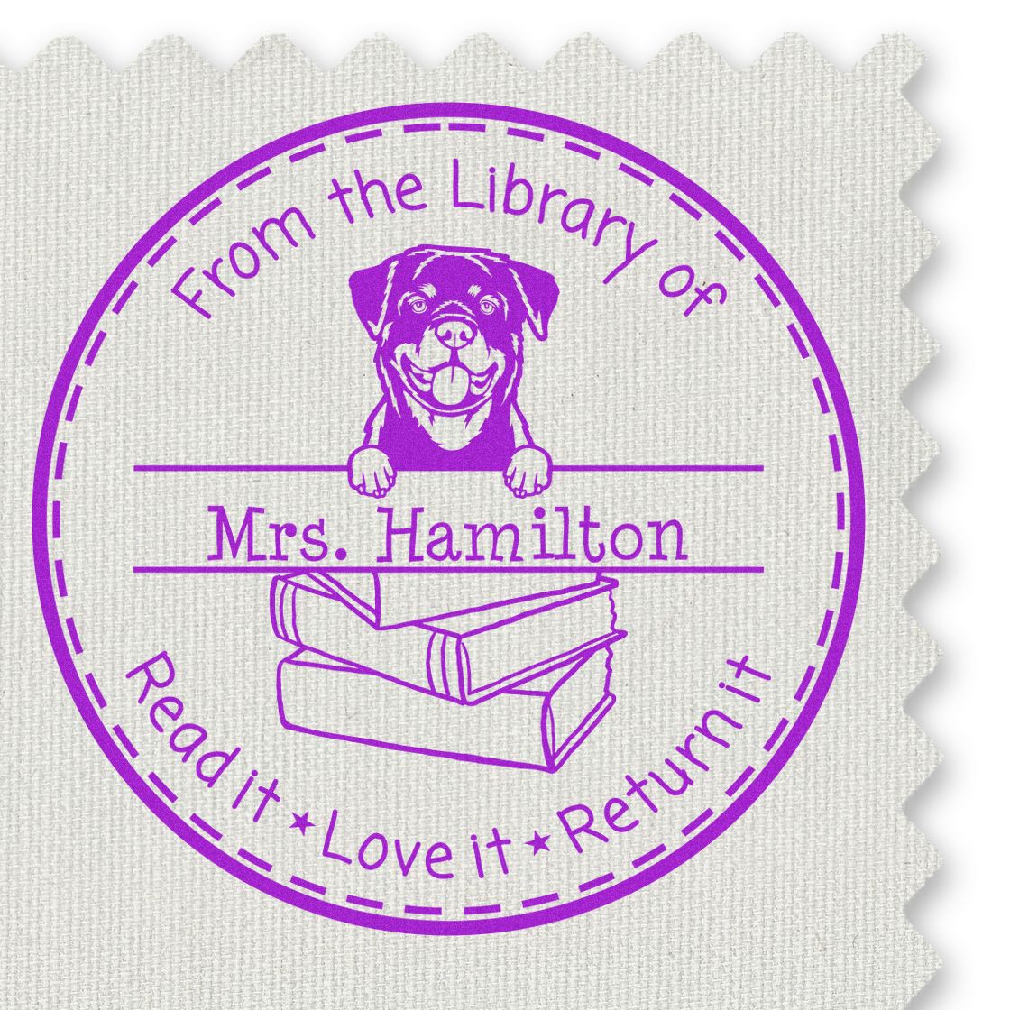 Customized Book Sharing Reminder Stamper with Rottweiler Dog - Engineer Seal Stamps