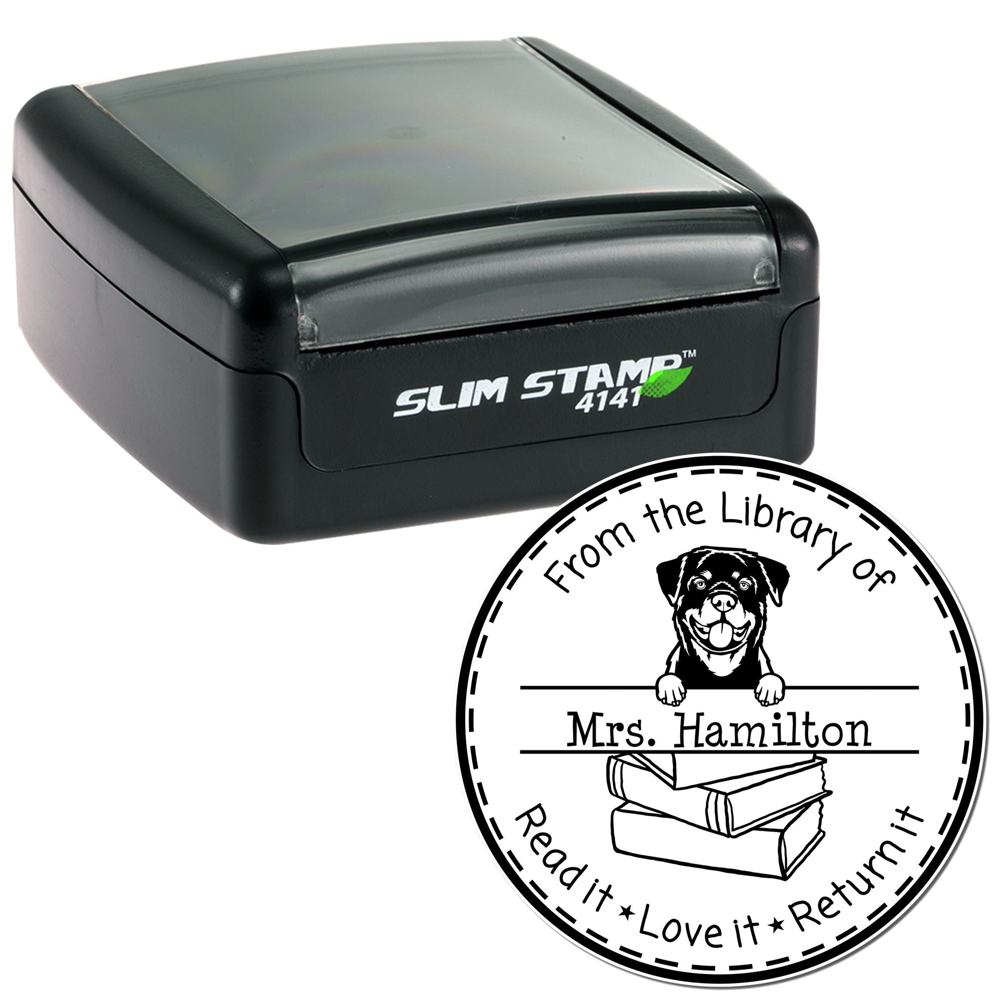 Customized Book Sharing Reminder Stamper with Rottweiler Dog - Engineer Seal Stamps
