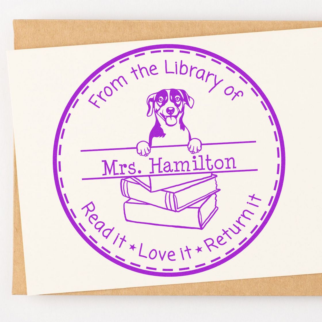 Customized Library Management Stamp with Russell Terrier Dog - Engineer Seal Stamps