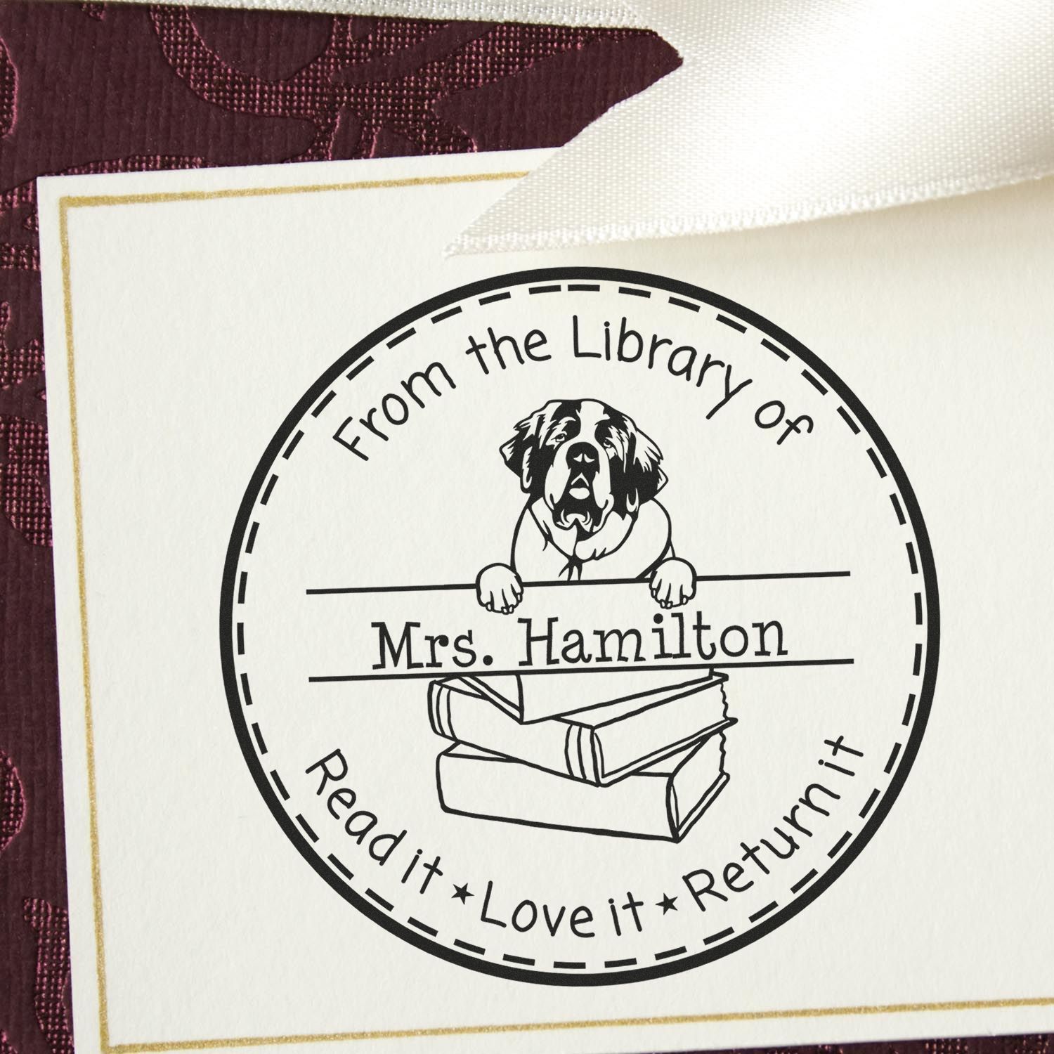 Saint Bernard Dog Customized Book Tag Stamp - Engineer Seal Stamps