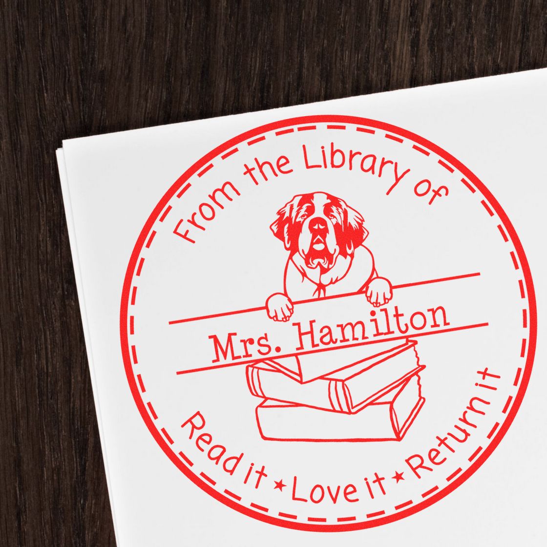 Saint Bernard Dog Customized Book Tag Stamp - Engineer Seal Stamps
