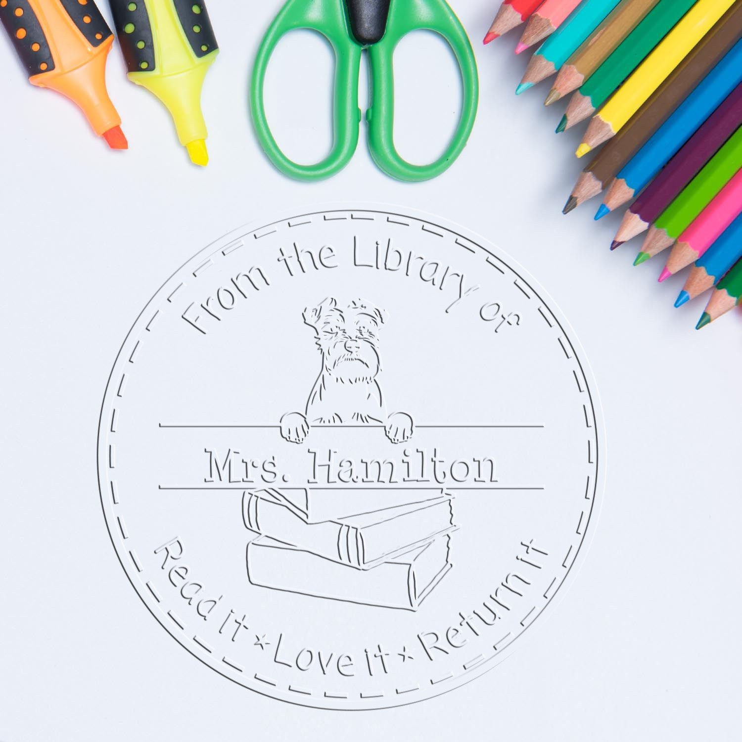 Custom For Library Seal Embosser with Schnauzer Dog - Engineer Seal Stamps