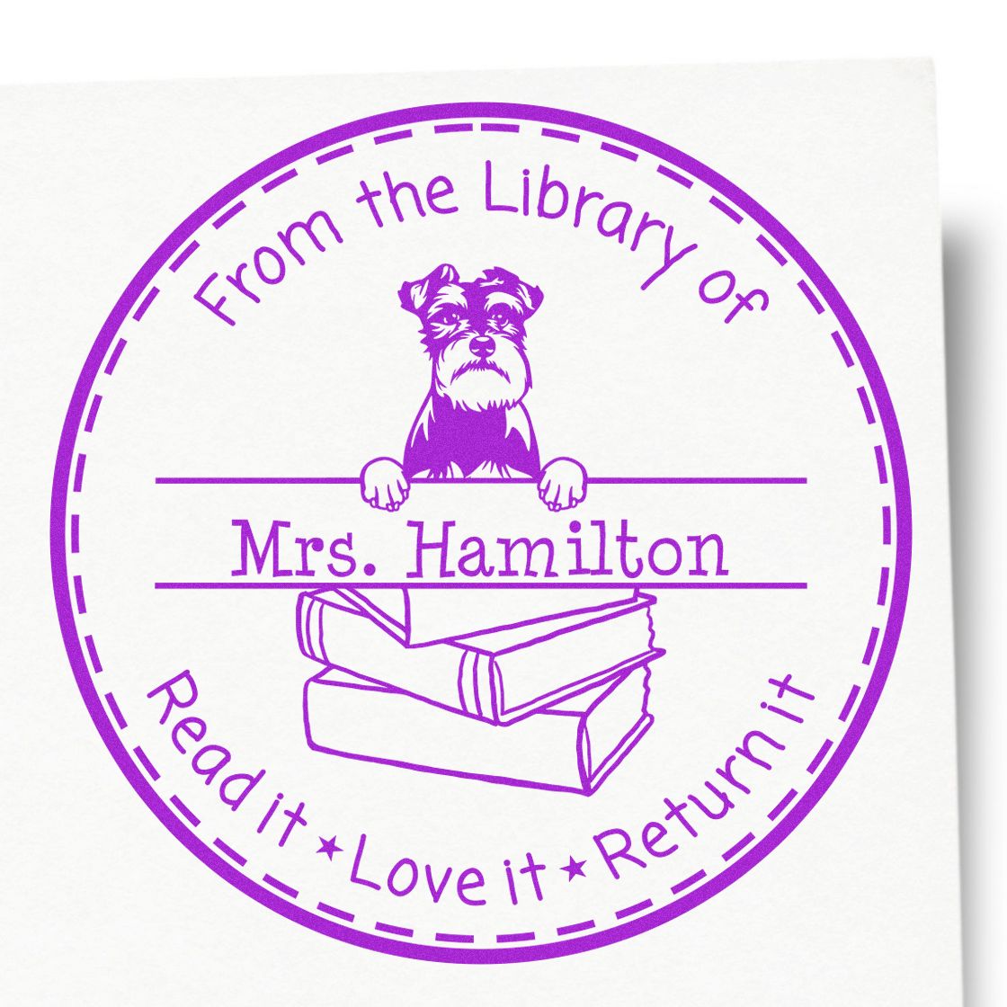 Schnauzer Dog Customized Book Tag Stamper - Engineer Seal Stamps