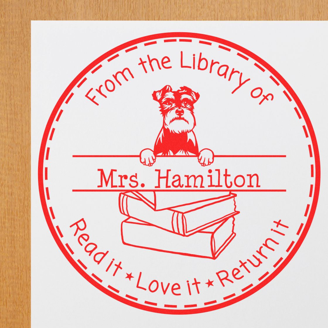 Schnauzer Dog Themed Read It Love It Return It Customized Stamp - Engineer Seal Stamps