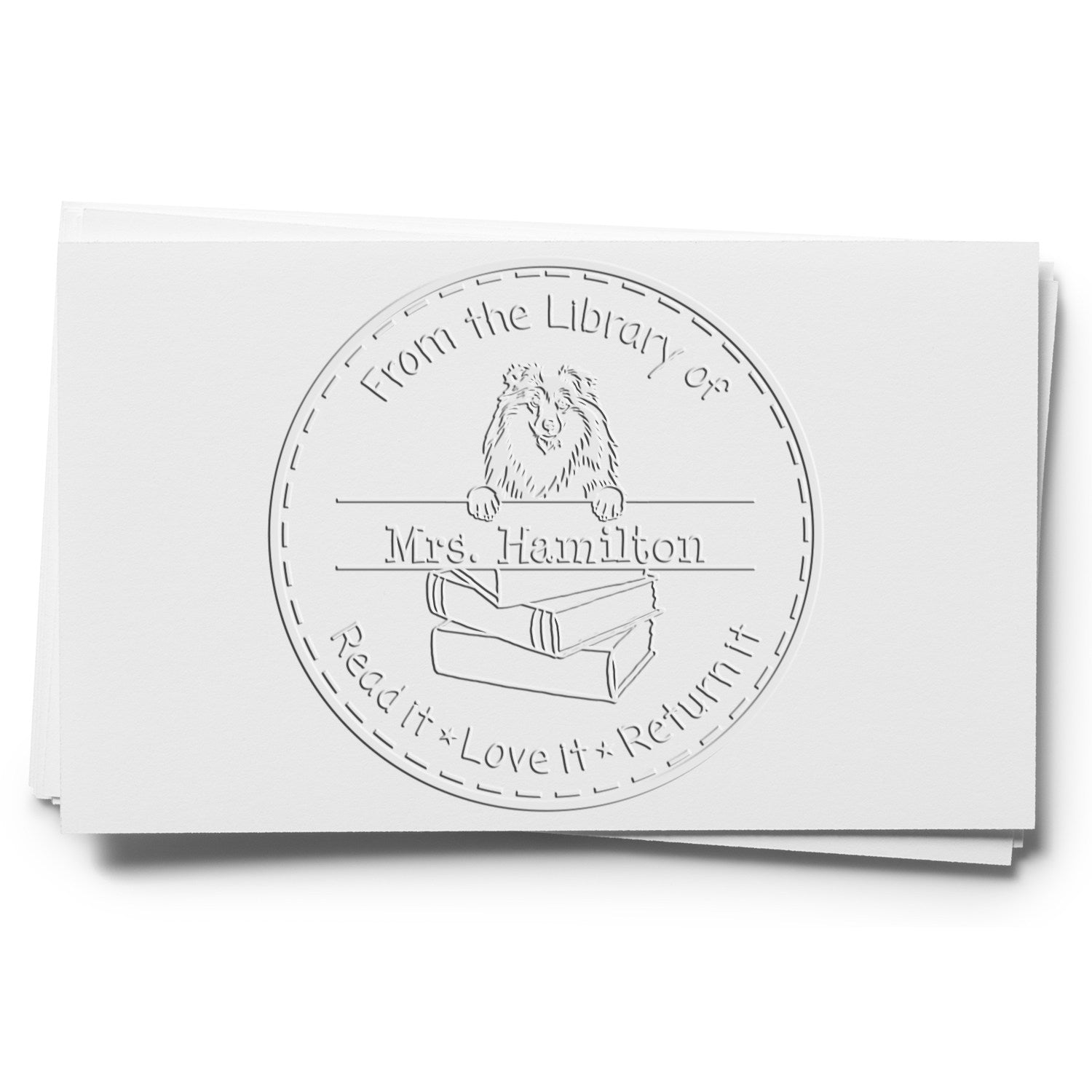 Custom For Library Embossed Stamp with Shetland Sheepdog Dog - Engineer Seal Stamps