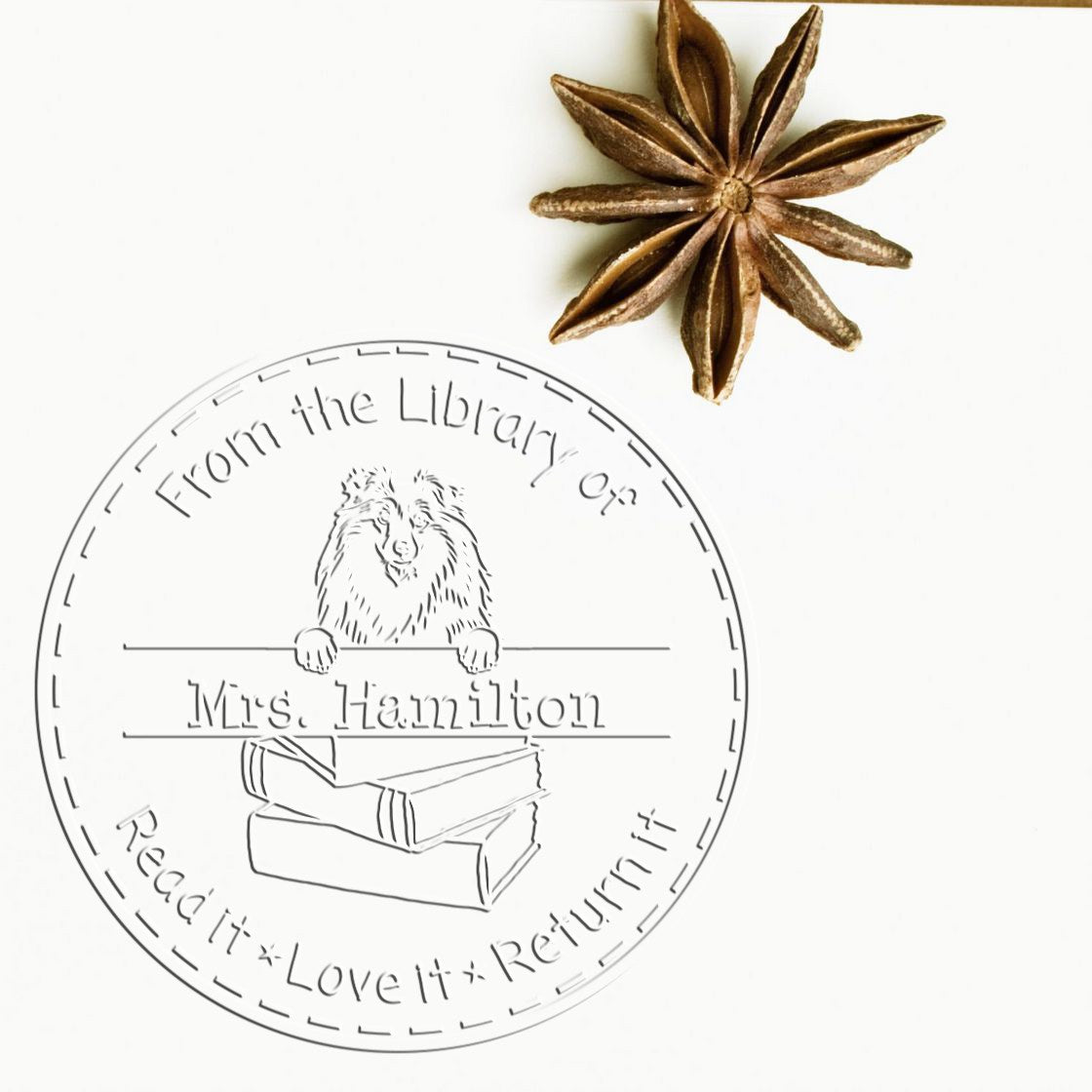 Custom For Library Embossed Stamp with Shetland Sheepdog Dog - Engineer Seal Stamps
