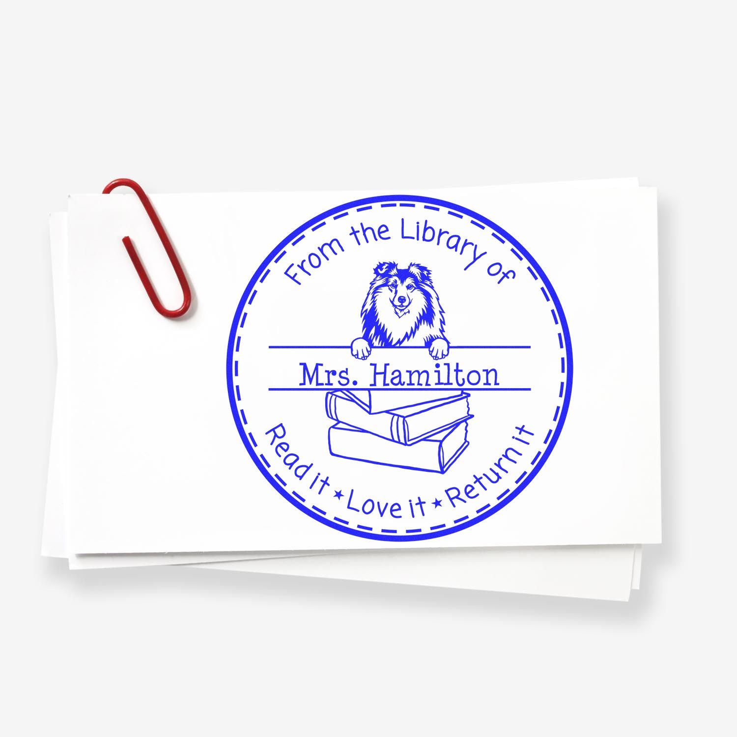 Customized Book Organization Tools Stamper with Shetland Sheepdog Dog - Engineer Seal Stamps