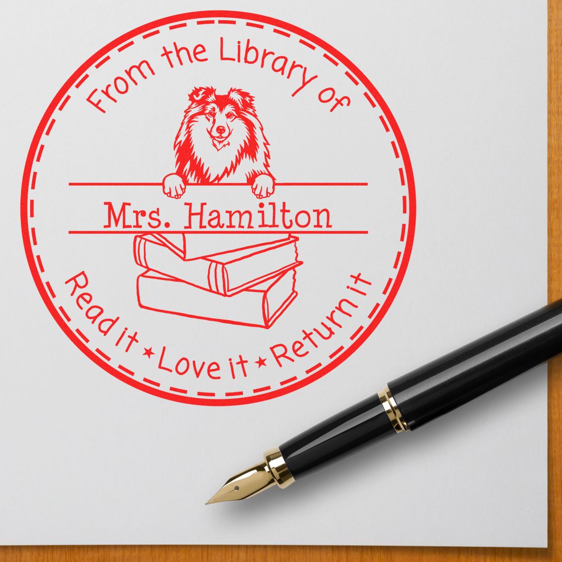 Shetland Sheepdog Dog Themed Read It Love It Return It Customizable Stamper - Engineer Seal Stamps
