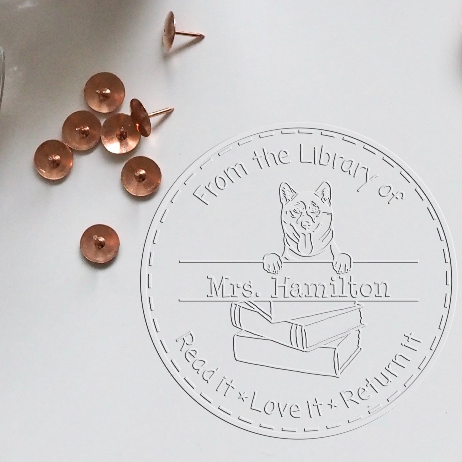 Desk Shiba Inu Dog Custom With Name Embossed Stamp - Engineer Seal Stamps