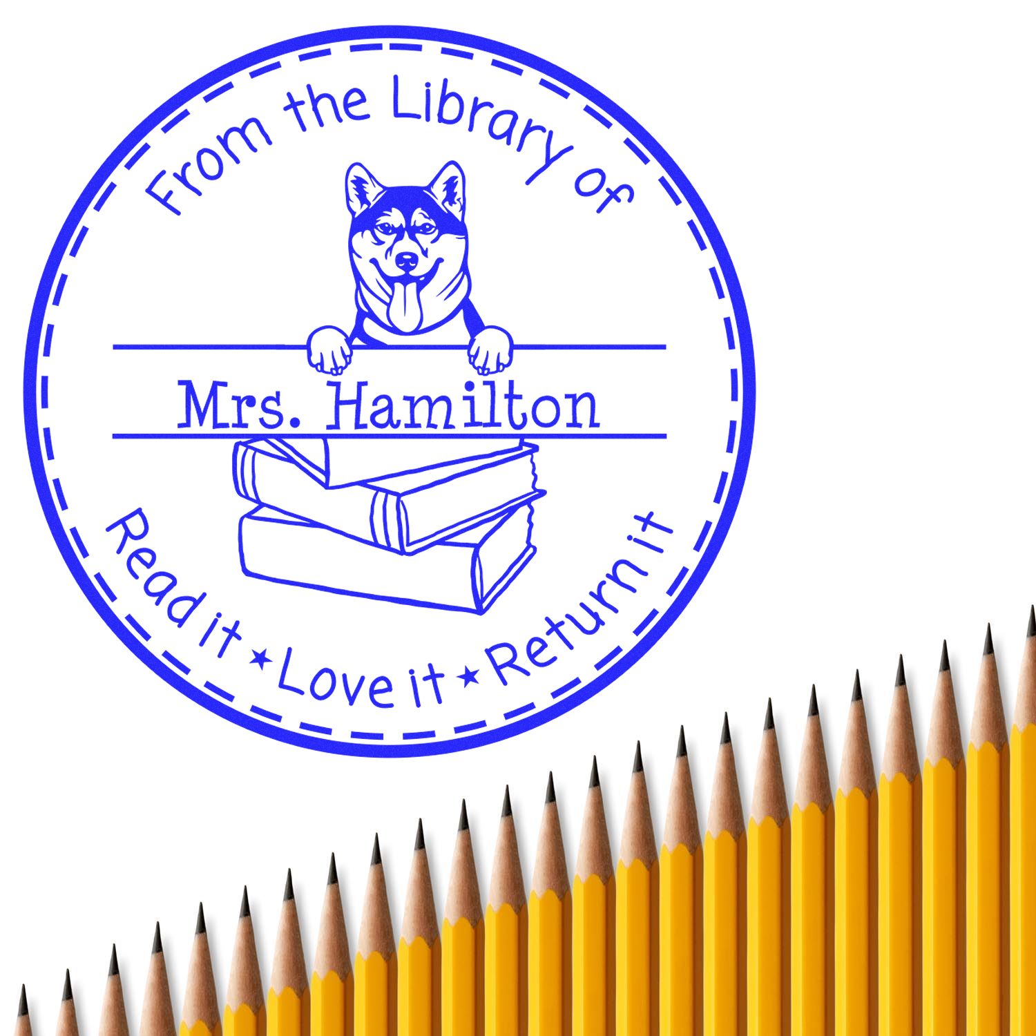 Customized Book Identification Stamp with Shiba Inu Dog - Engineer Seal Stamps