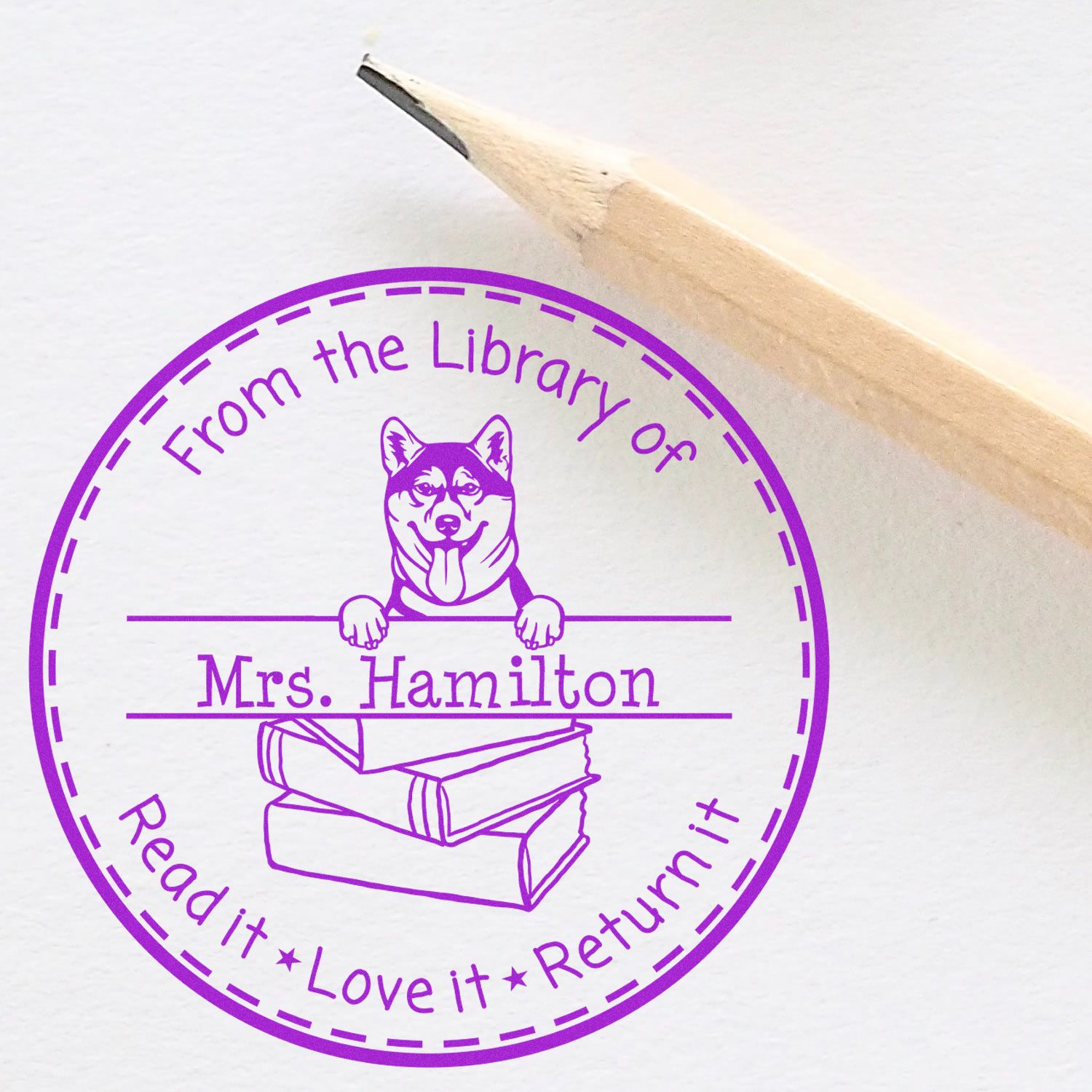 Customized Book Identification Stamp with Shiba Inu Dog - Engineer Seal Stamps