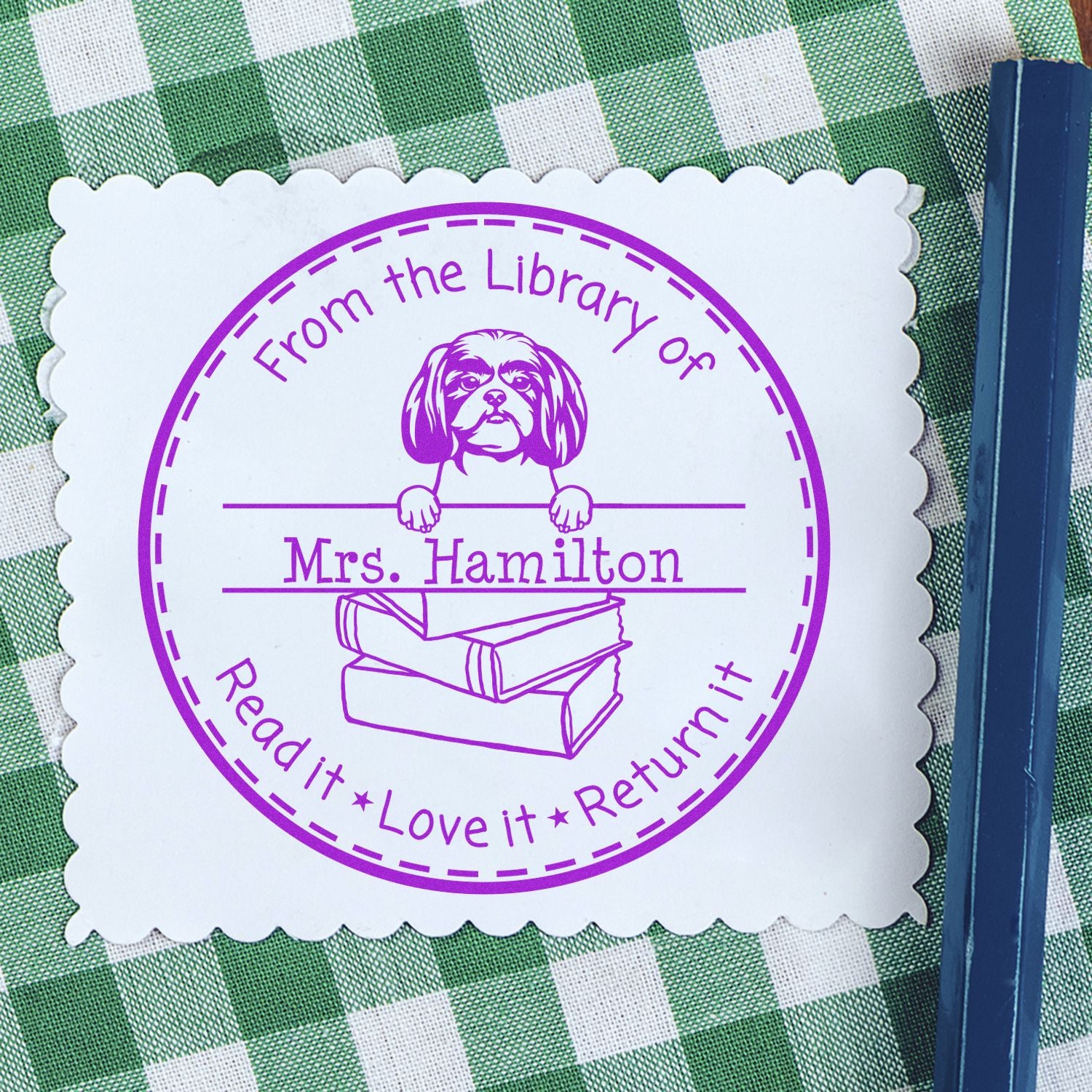 Customized Book Identification Stamper with Shitzu Dog - Engineer Seal Stamps