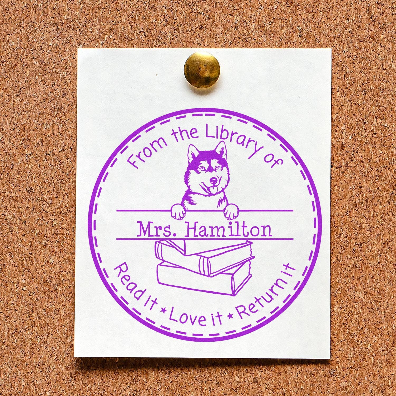 Siberian Husky Dog Customized Return Book Stamper - Engineer Seal Stamps